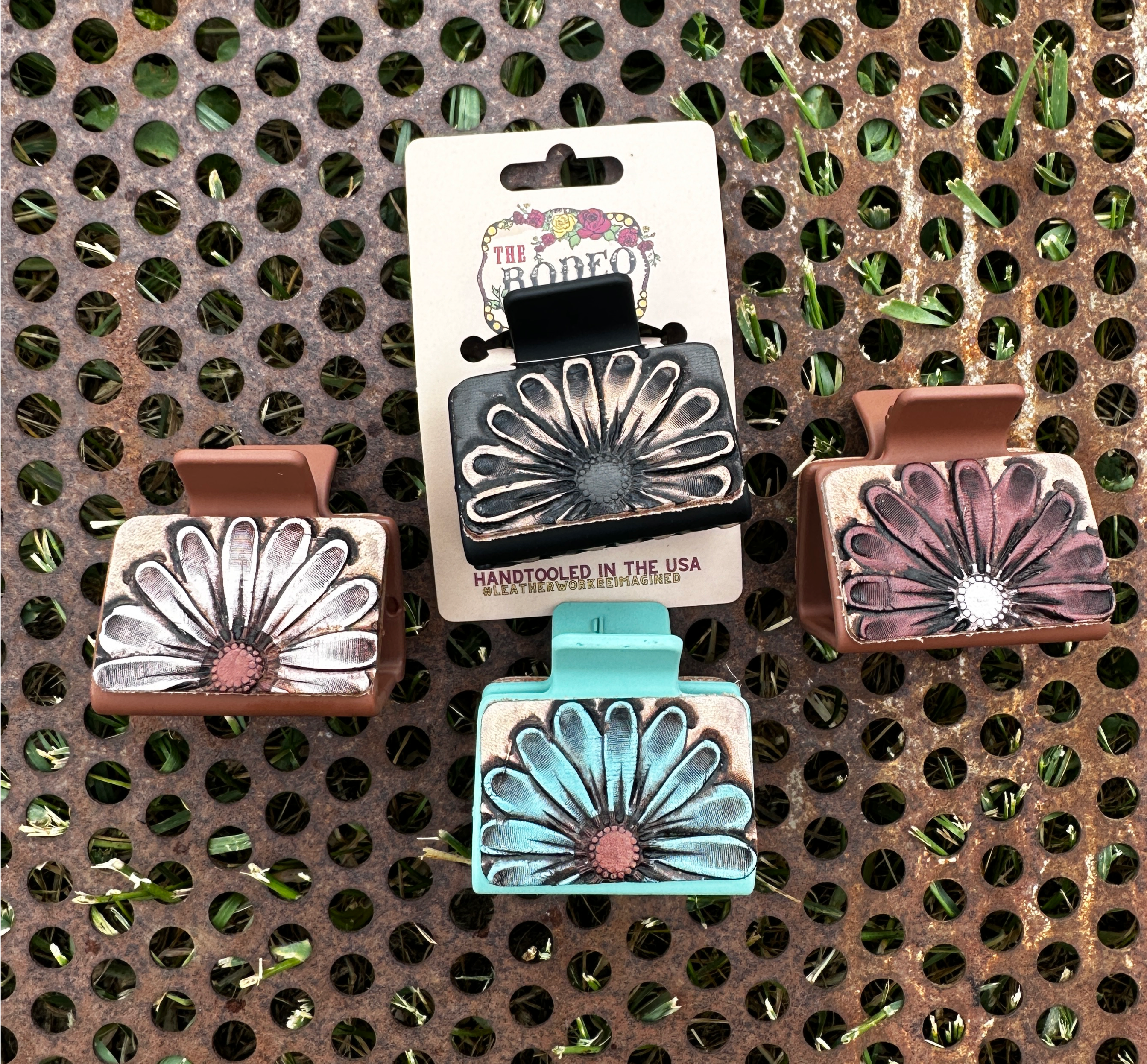 Gerbera Tooled Leather Hair Clip