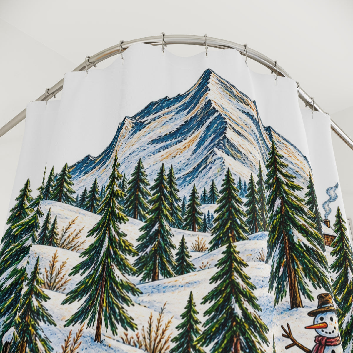 Adventure Is Calling Colorado Shower Curtain — Winter Mountain Pine Forest Bathroom Décor