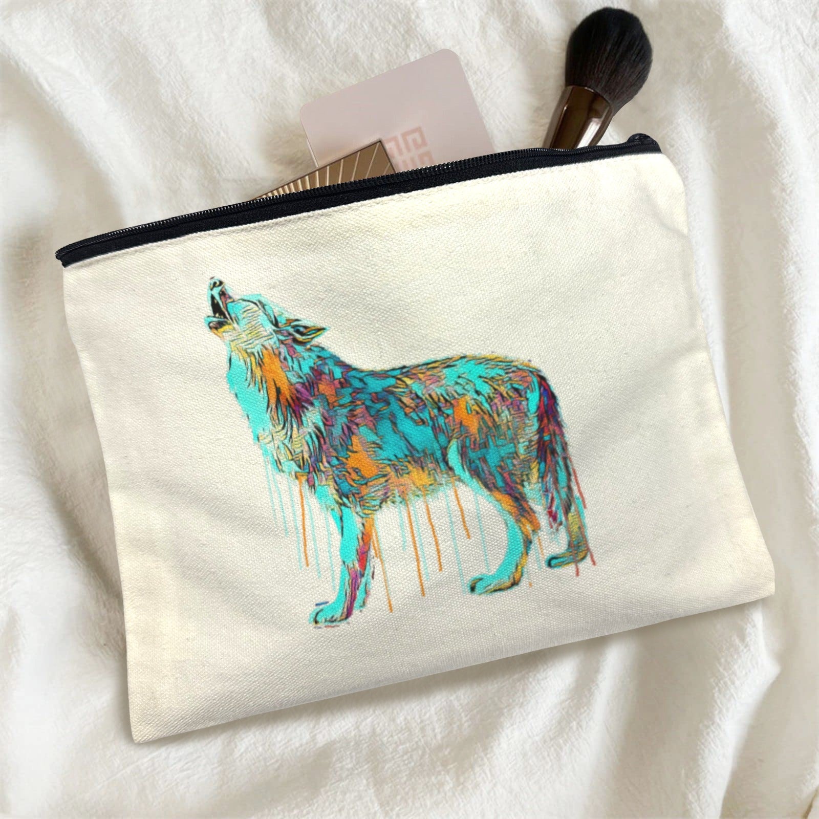 Watercolor Wolf Cosmetic Bag Set