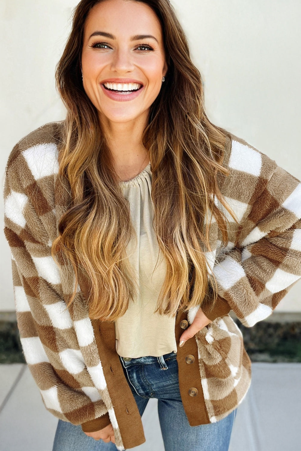 Checkered Sherpa Button-Down Jacket