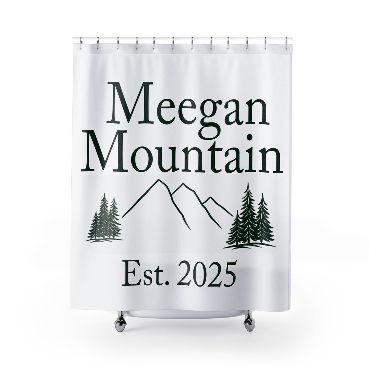 Personalized Mountain Shower Curtain — "Meegan Mountain" Est. 2025