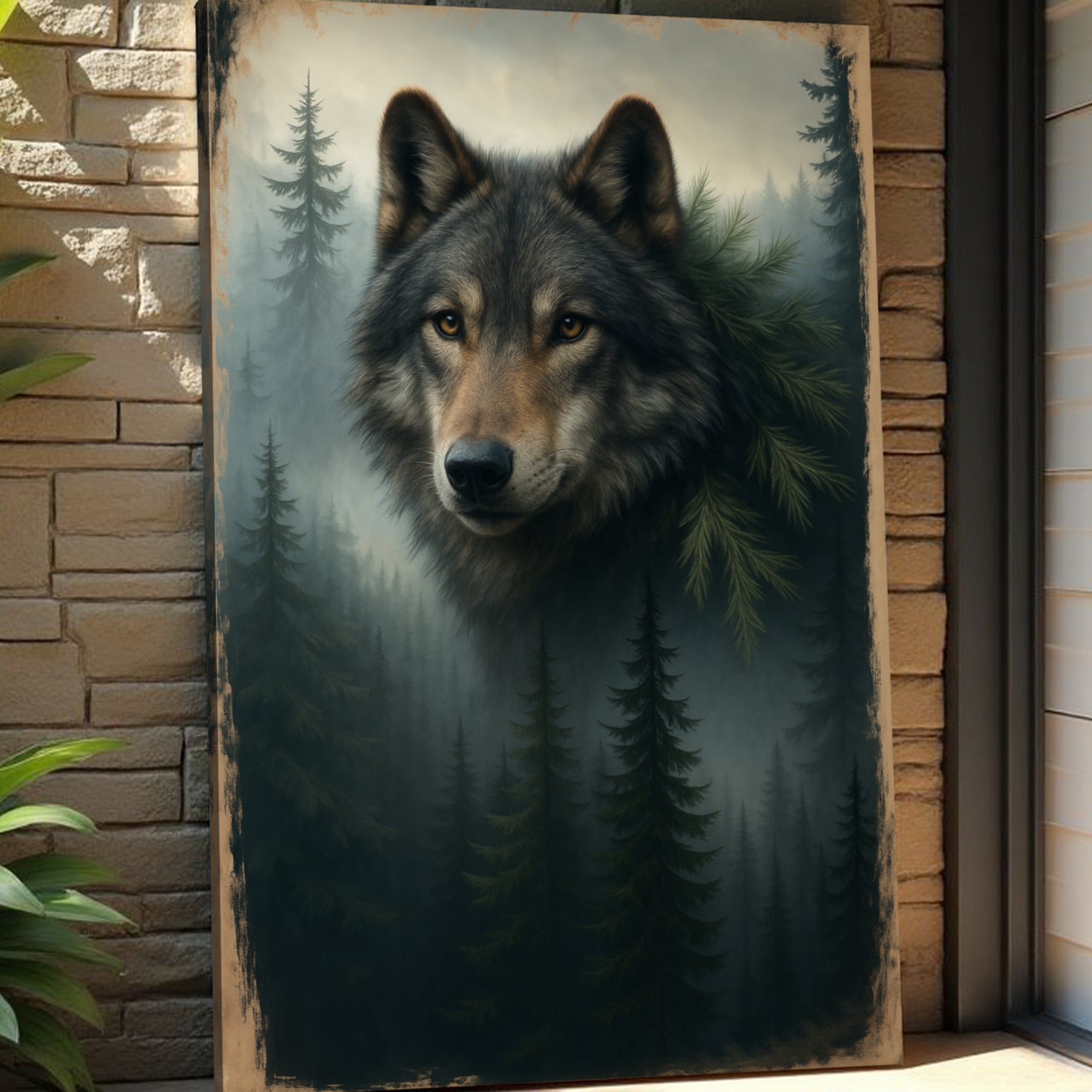 Wolf Double Exposure Canvas Wall Art
