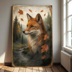 Autumn Fox Double Exposure Canvas Wall Art