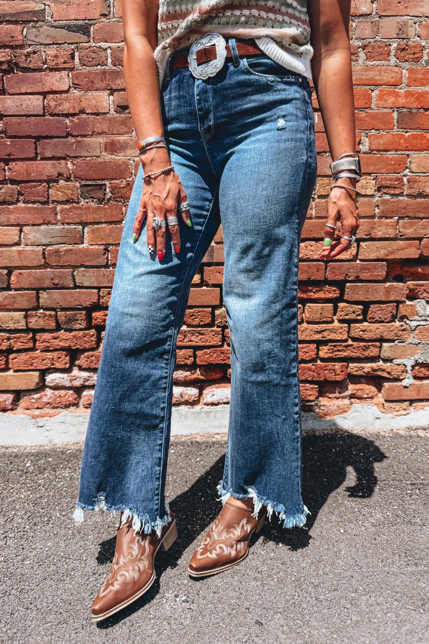 High Waist Frayed Hem Flare Jeans