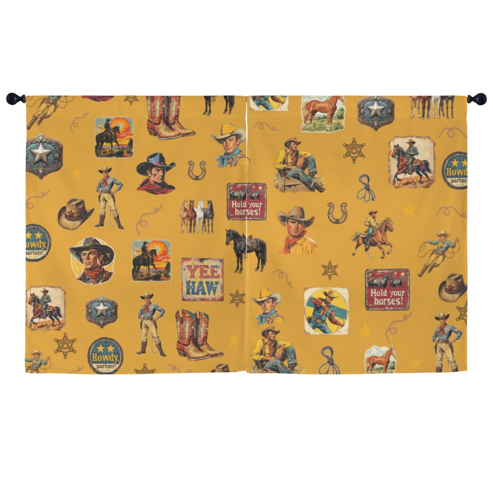 Vintage Cowboy Collage Western Curtains