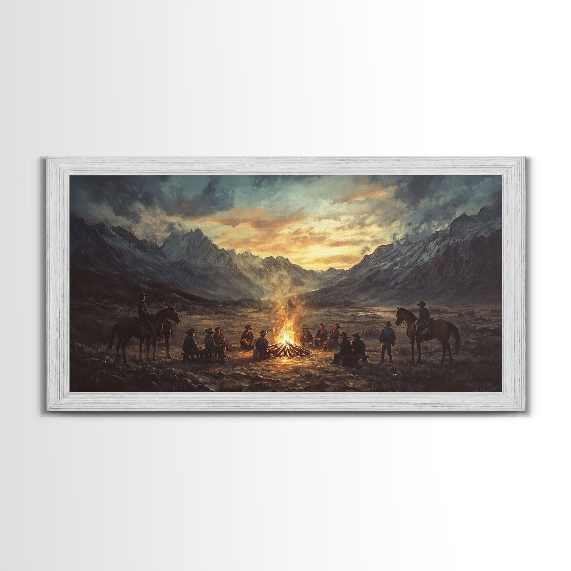Cowboys at Campfire Canvas Print
