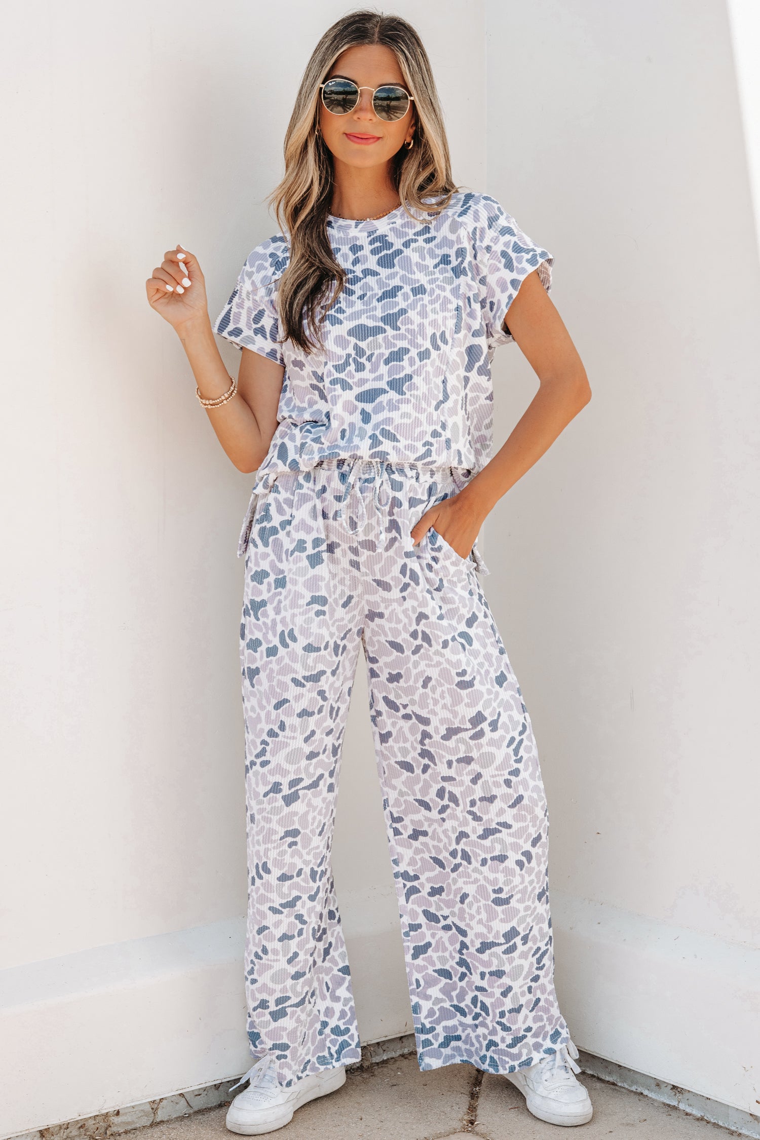 Camo Twisted Rib Tee & Drawstring Pants Set