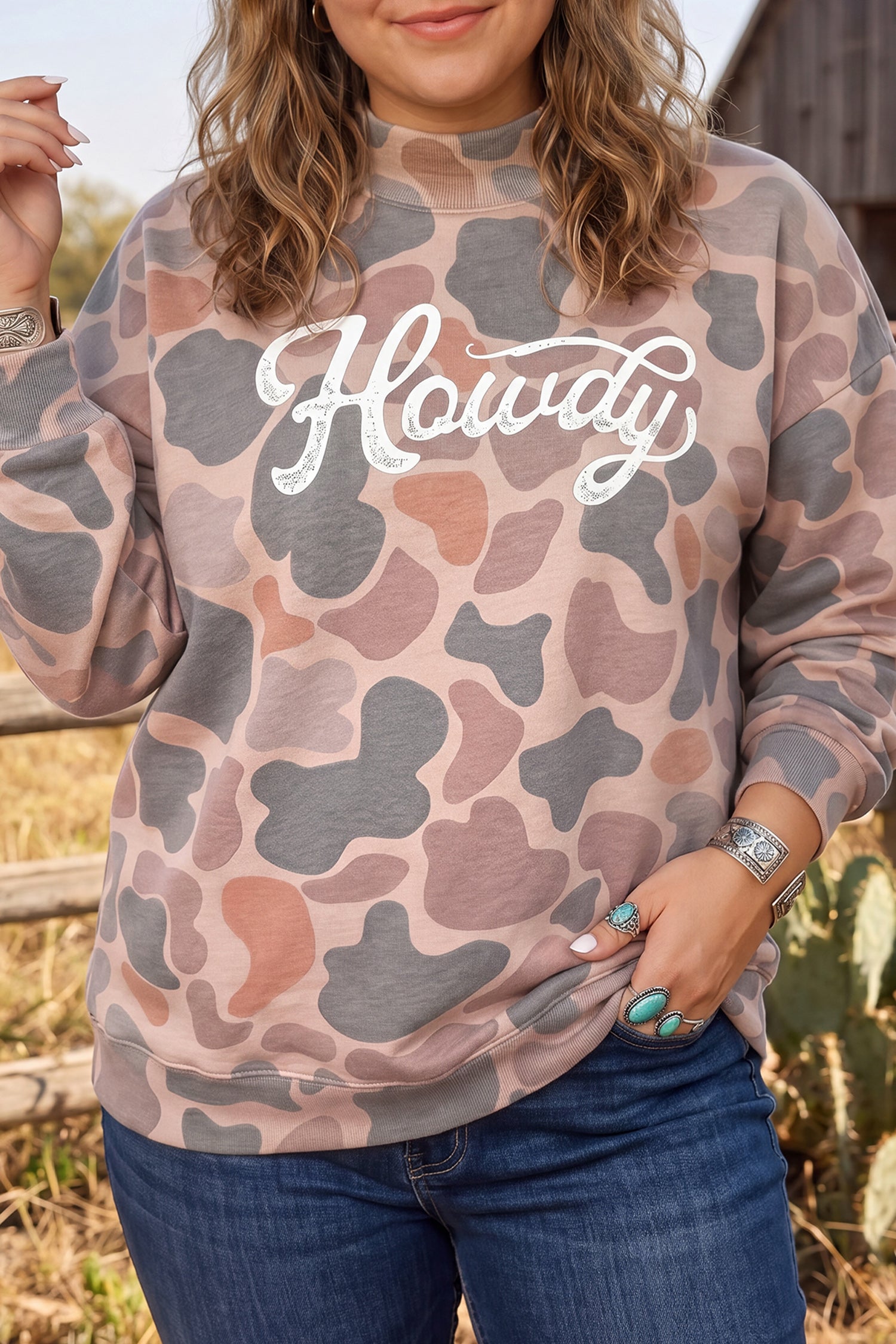 Women's Plus Howdy Camo Sweatshirt