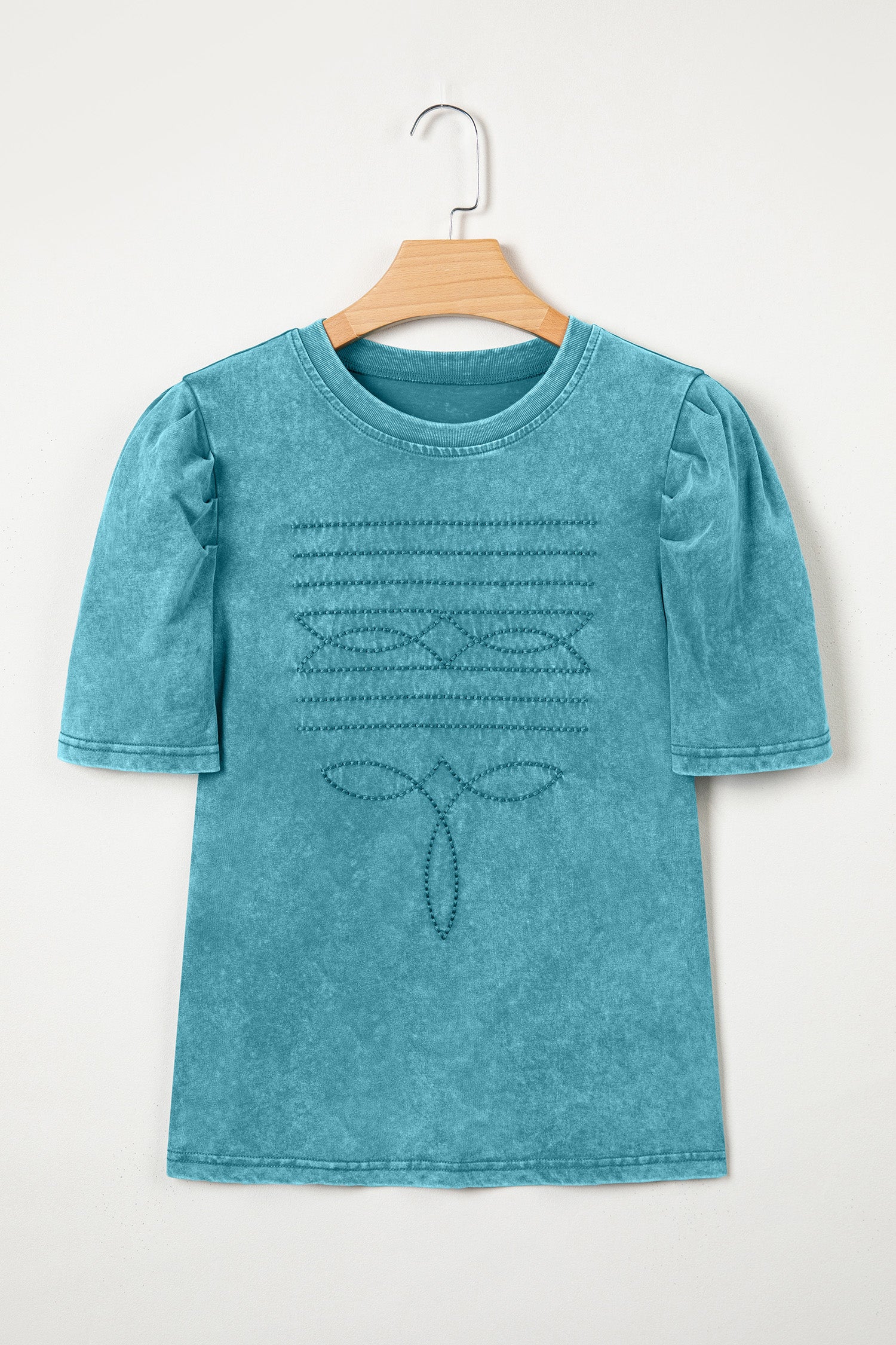 Western Embroidered Puff Sleeve Tee
