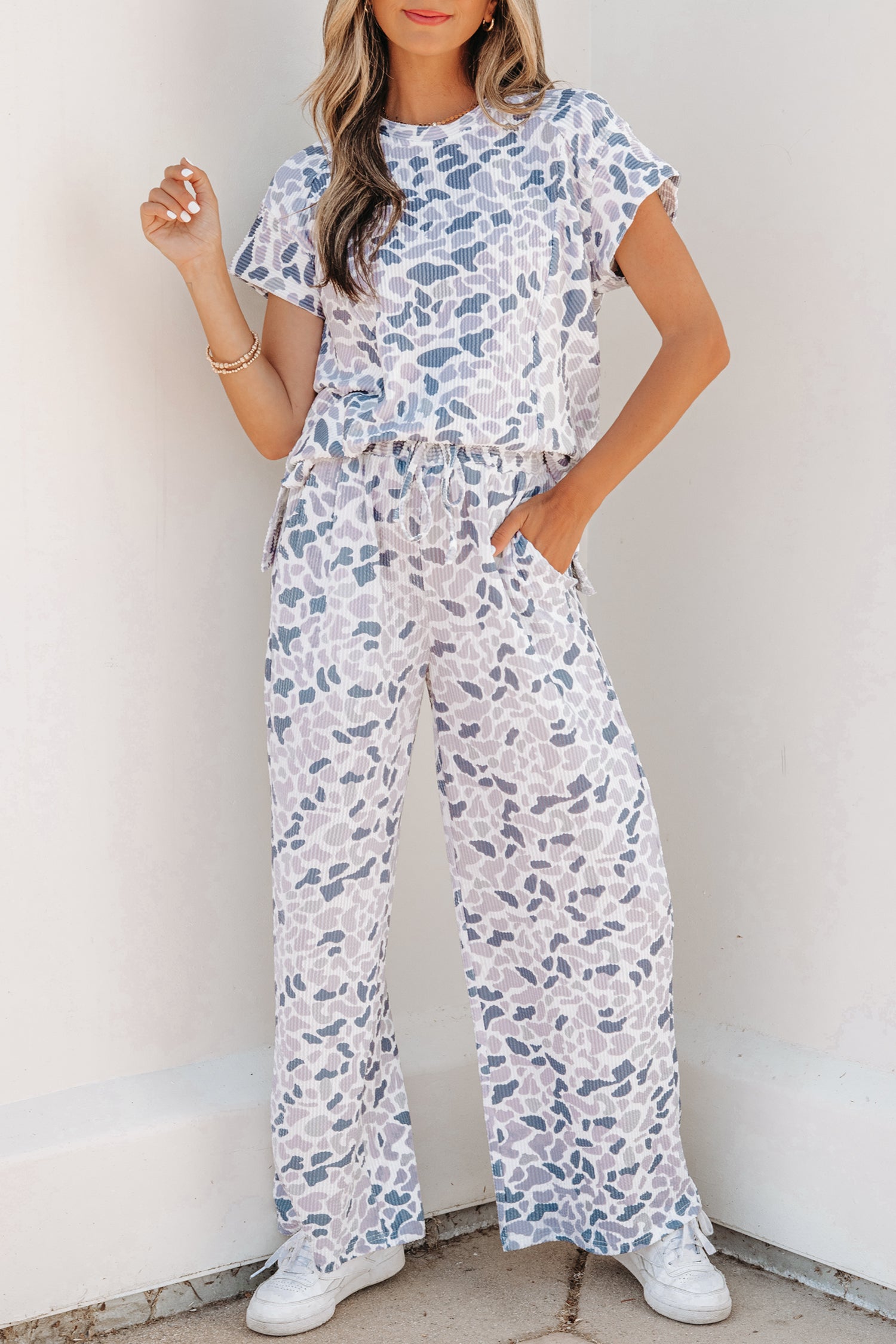 Camo Twisted Rib Tee & Drawstring Pants Set
