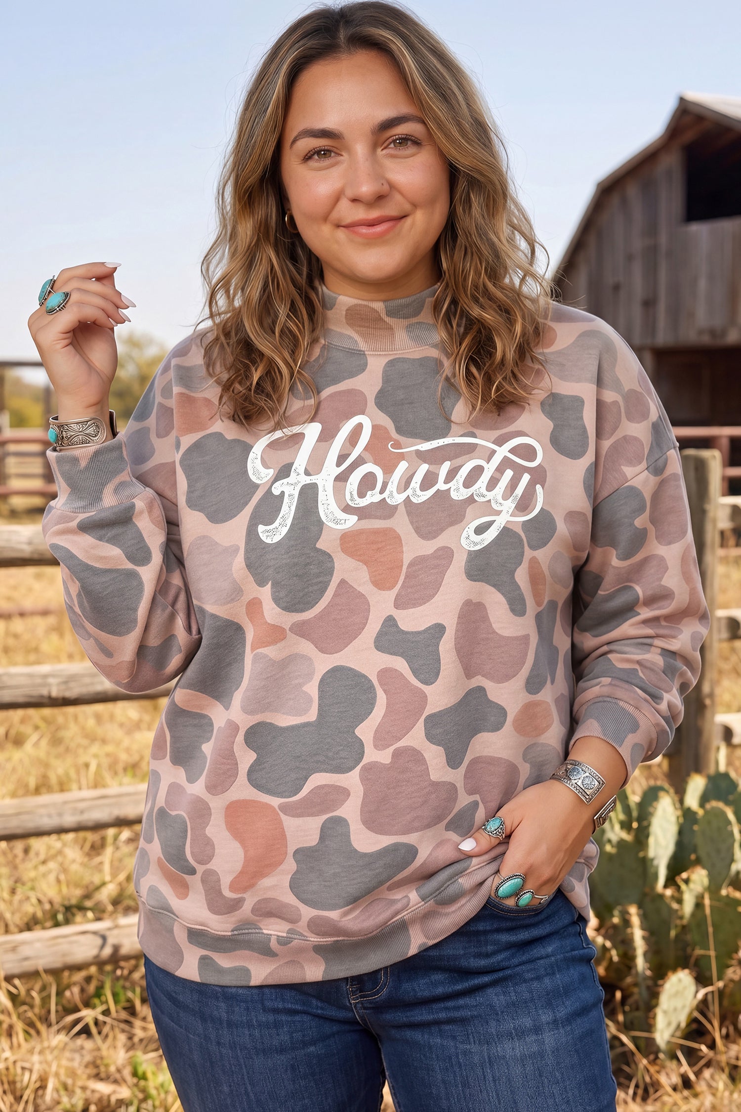 Women's Plus Howdy Camo Sweatshirt