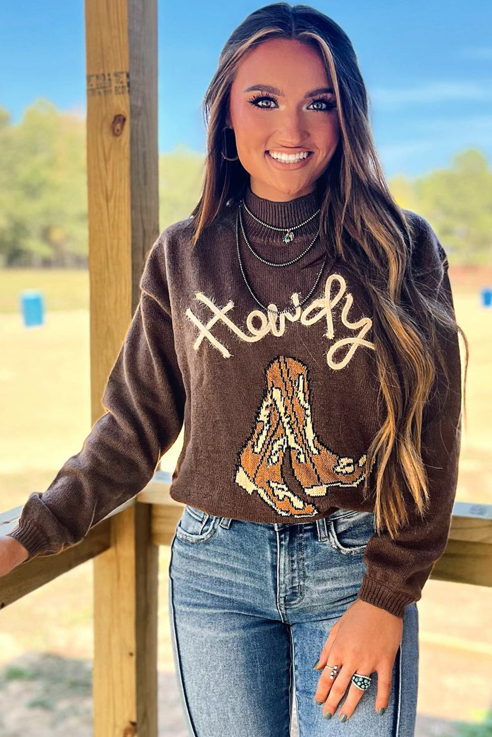 Howdy Boot Graphic High Neck Sweater