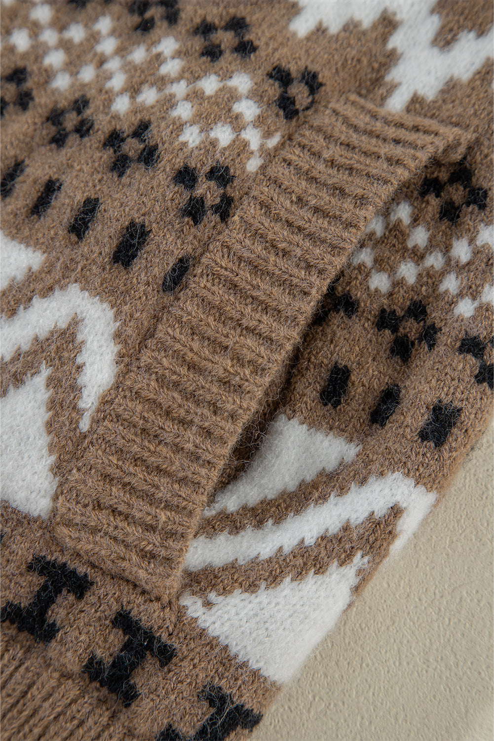 Western Printed Ribbed Trim Zip-Up Cardigan