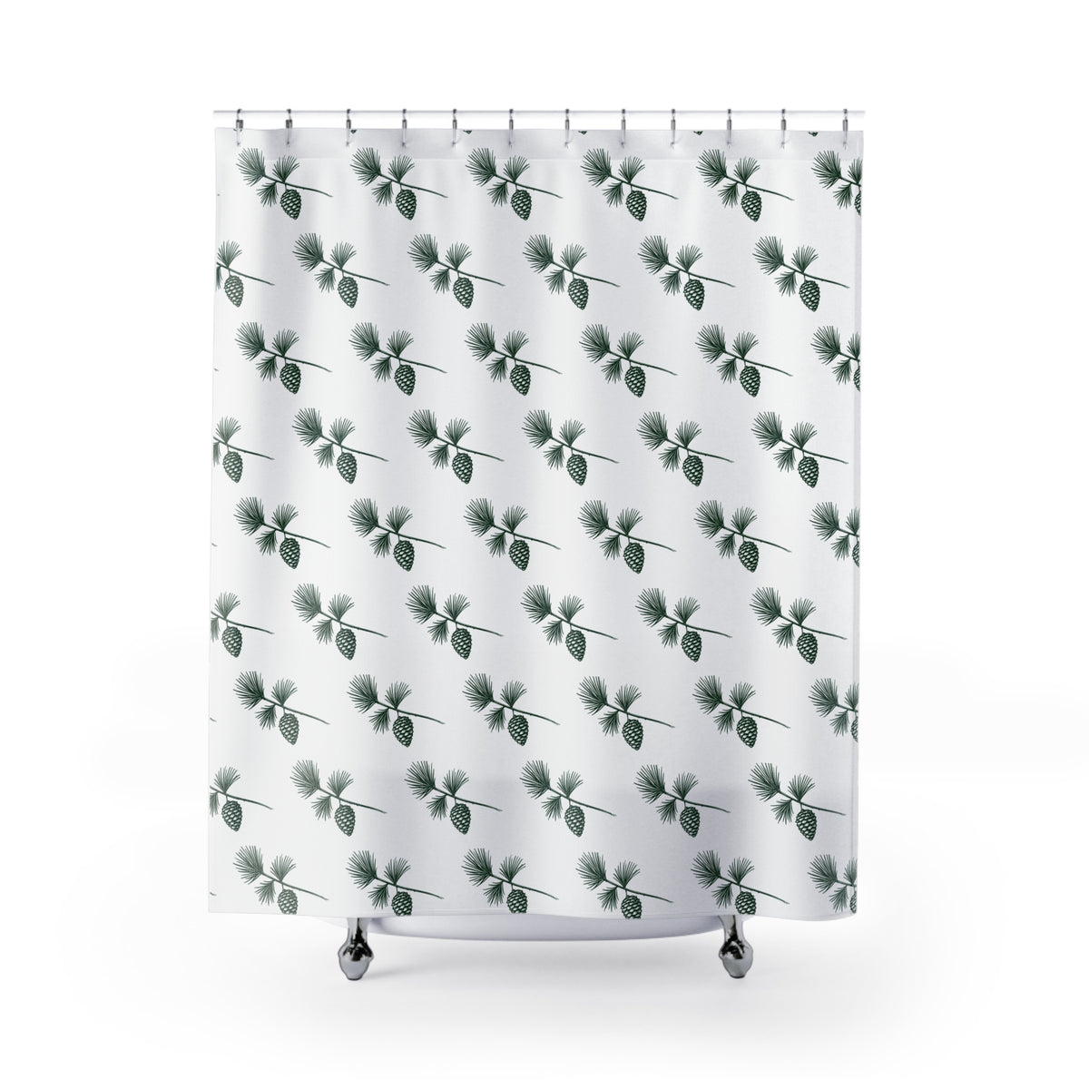 Pinecone Botanical Shower Curtain — Green Pinecone Pattern Bathroom Decor