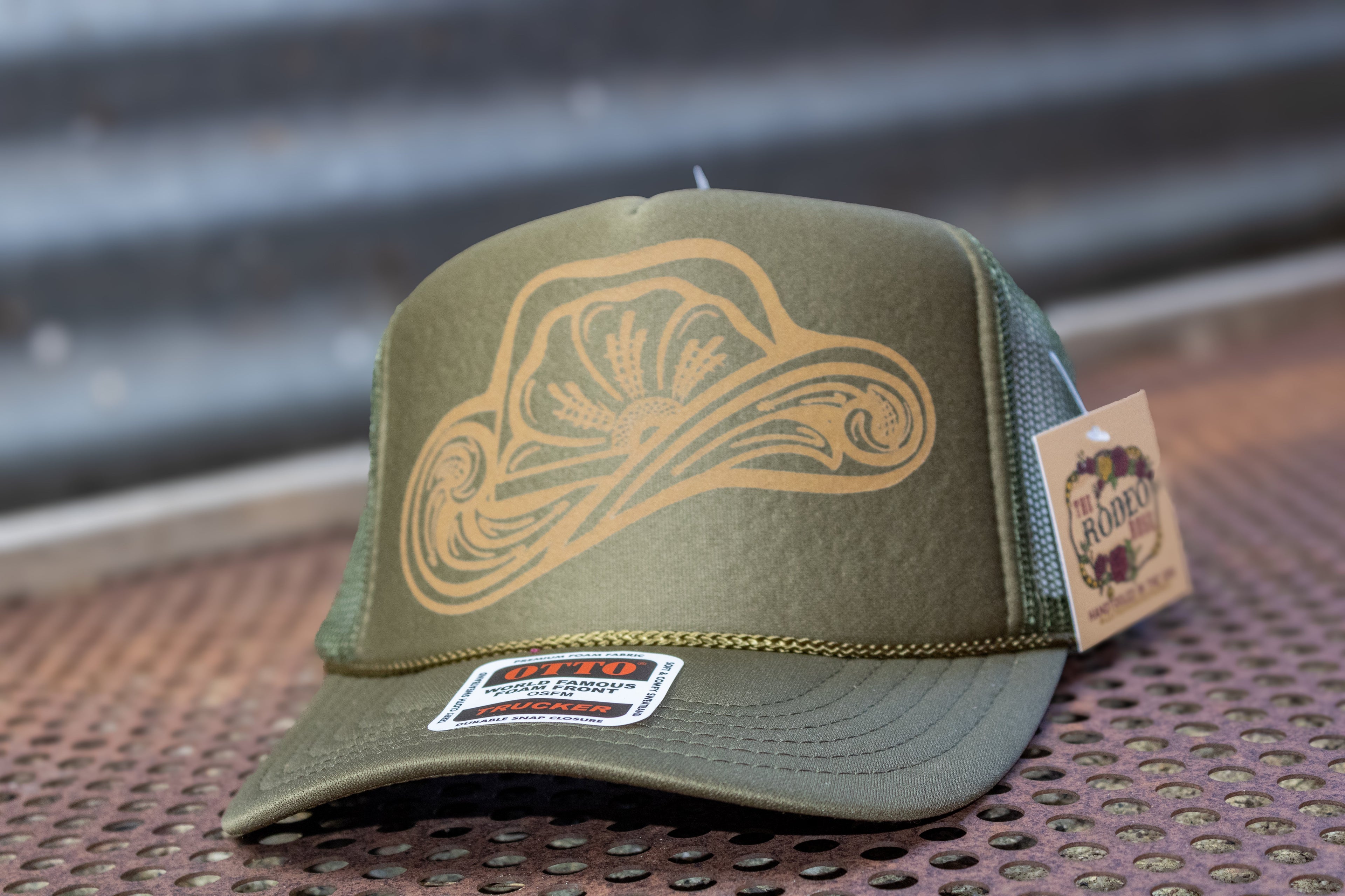 Tooled Cowboy Hat Graphic Trucker Cap — Jewel Tones