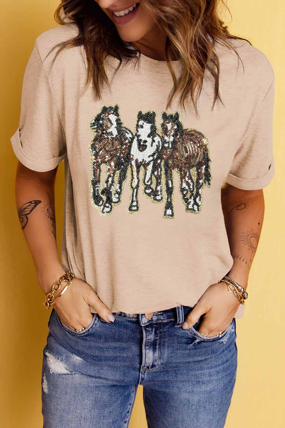 Sequin Horses Crewneck Tee