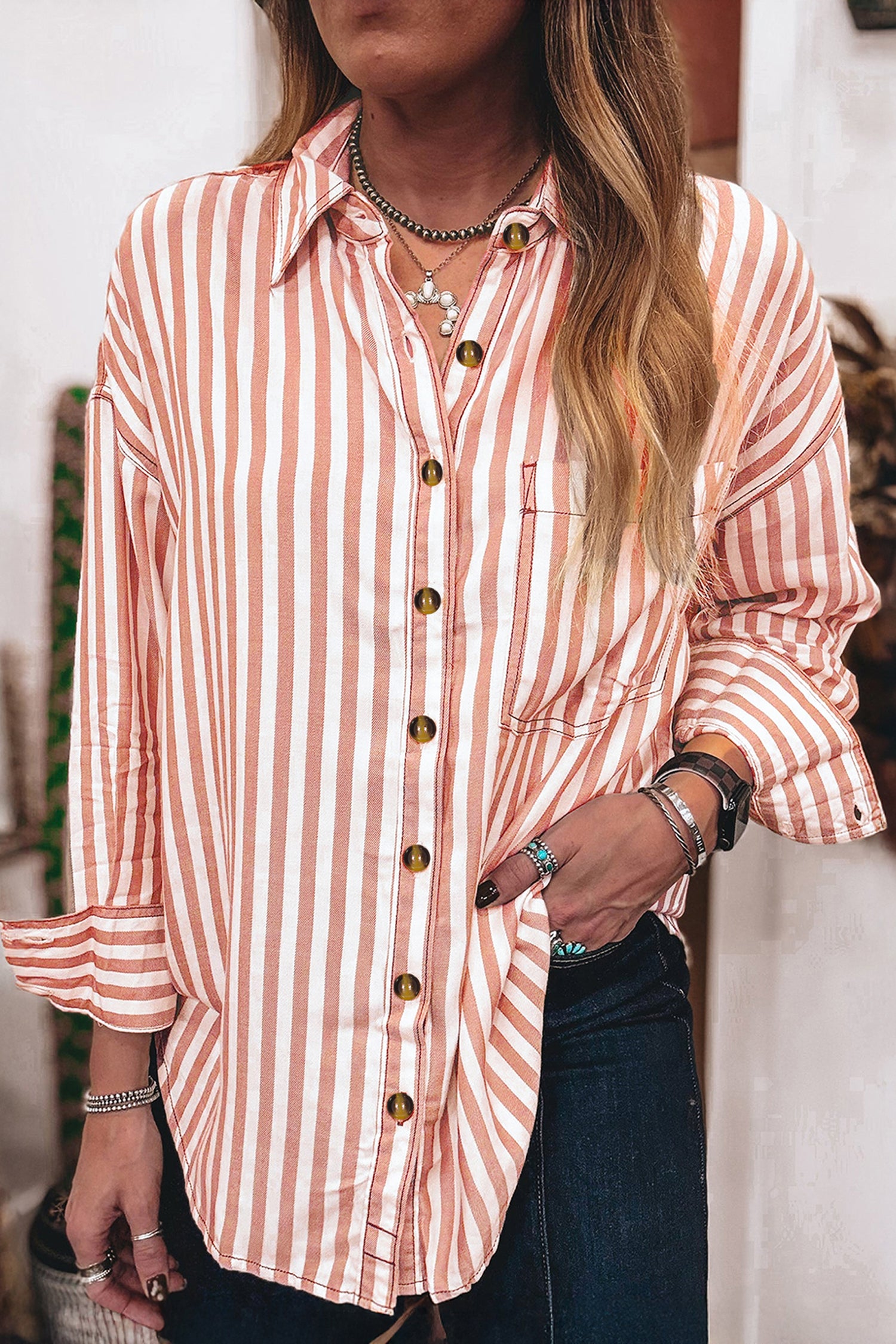 Women's Western Stripe Button-Down Shirt