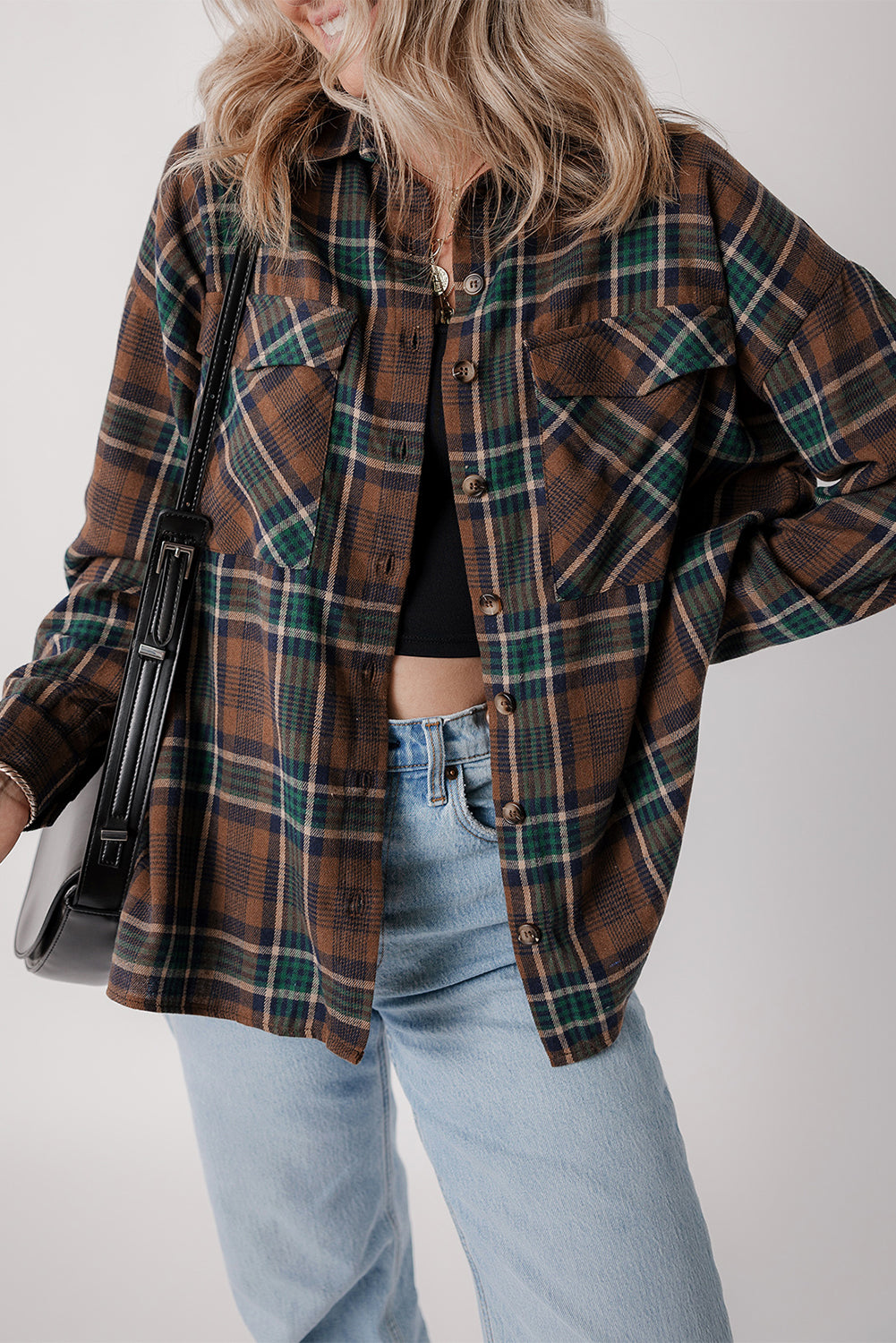 Brown Plaid Button-Down Shirt