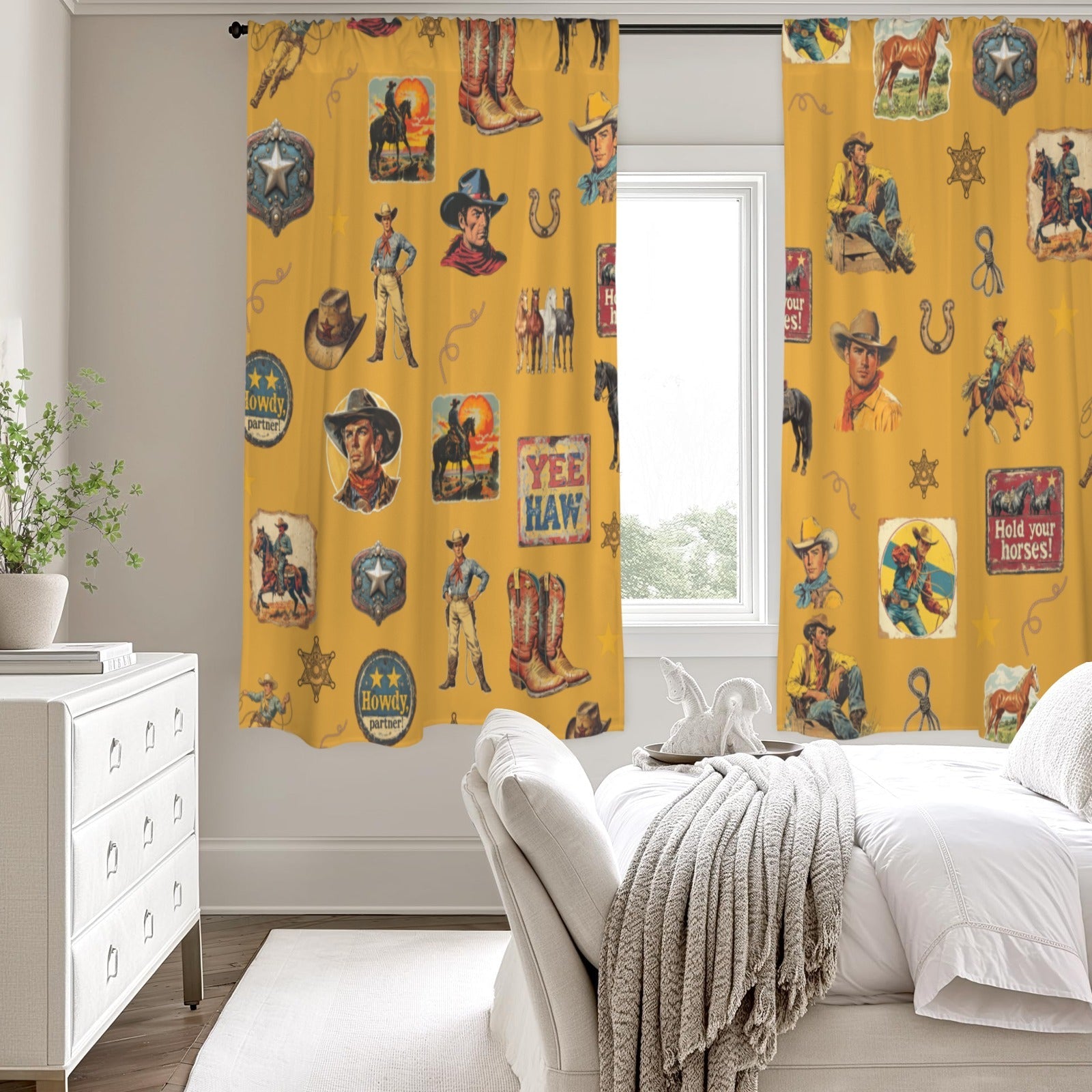 Vintage Cowboy Collage Western Curtains