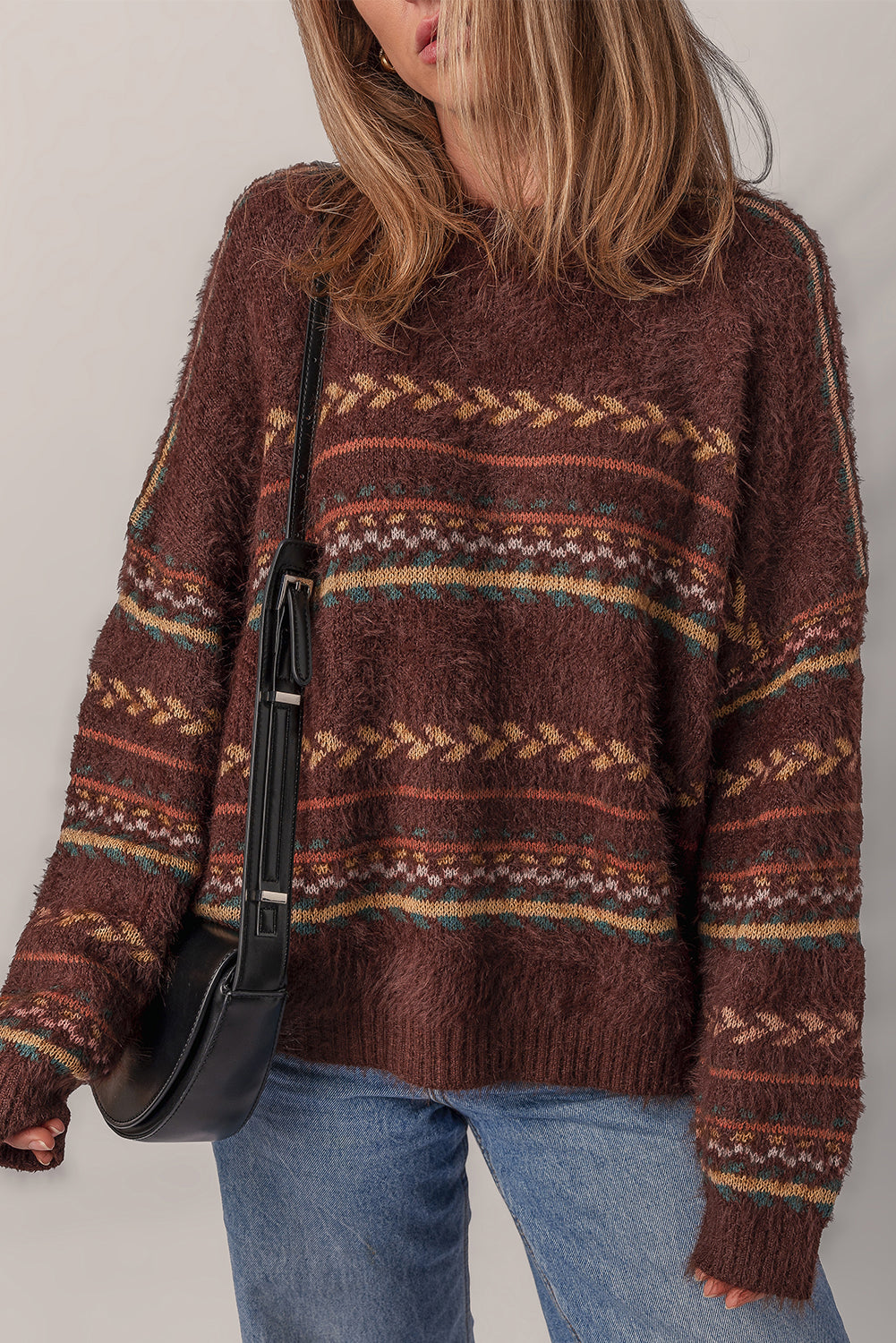 Ethnic Pattern Mohair Sweater