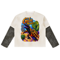 Unisex Vintage Wash Leopard Paneled Layer T-Shirt