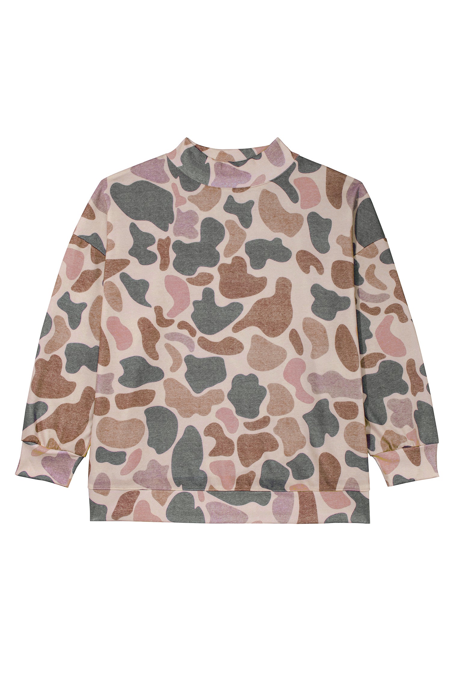 Plus Size Camo Print Mock Neck Sweatshirt