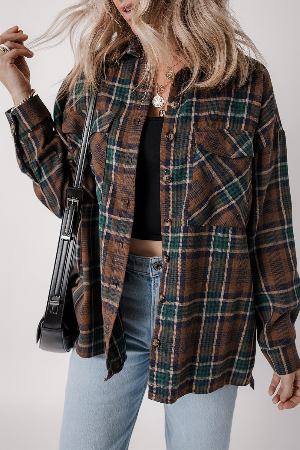 Brown Plaid Button-Down Shirt