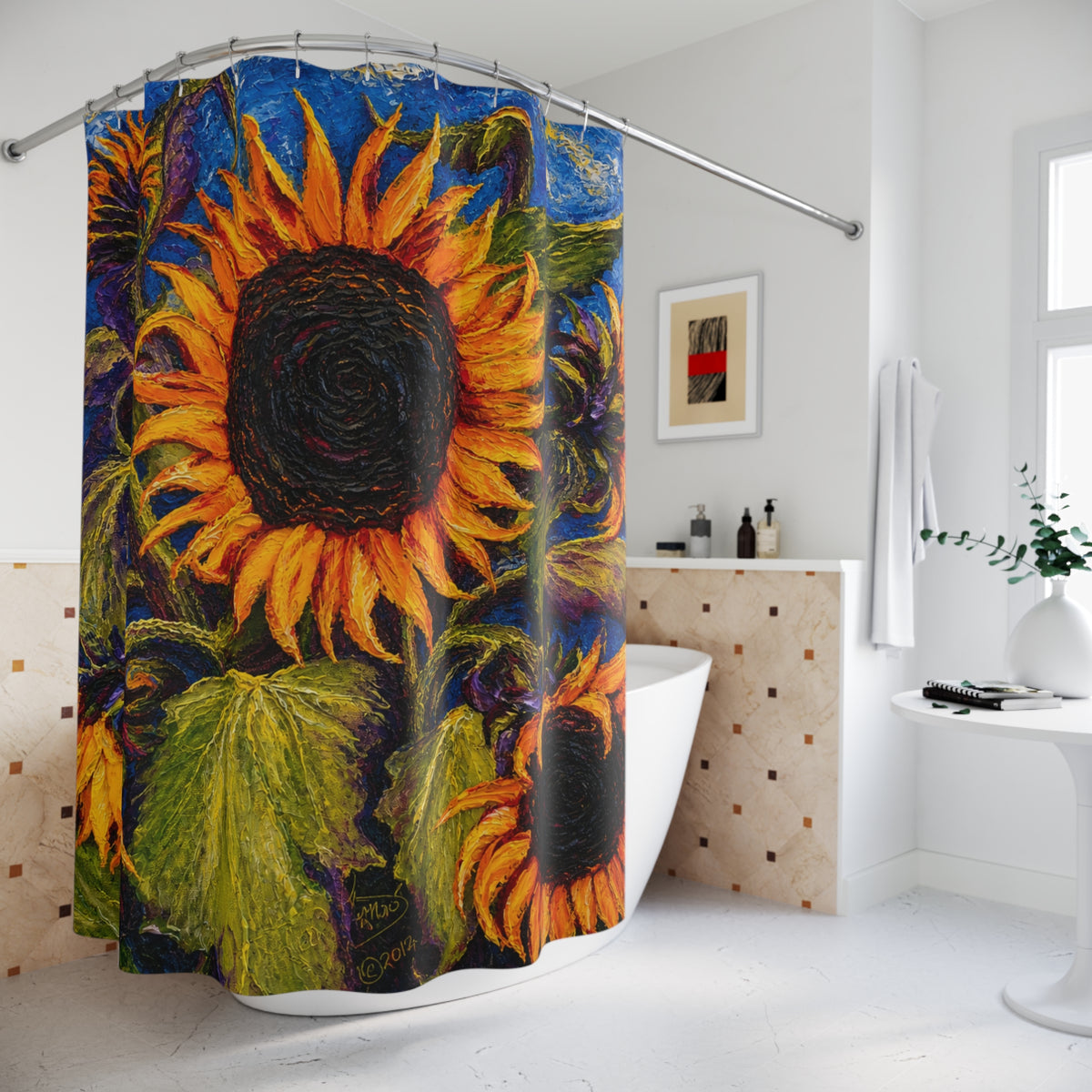Sunflower Art Shower Curtain — Vibrant Van Gogh‑Style Floral Bathroom Decor