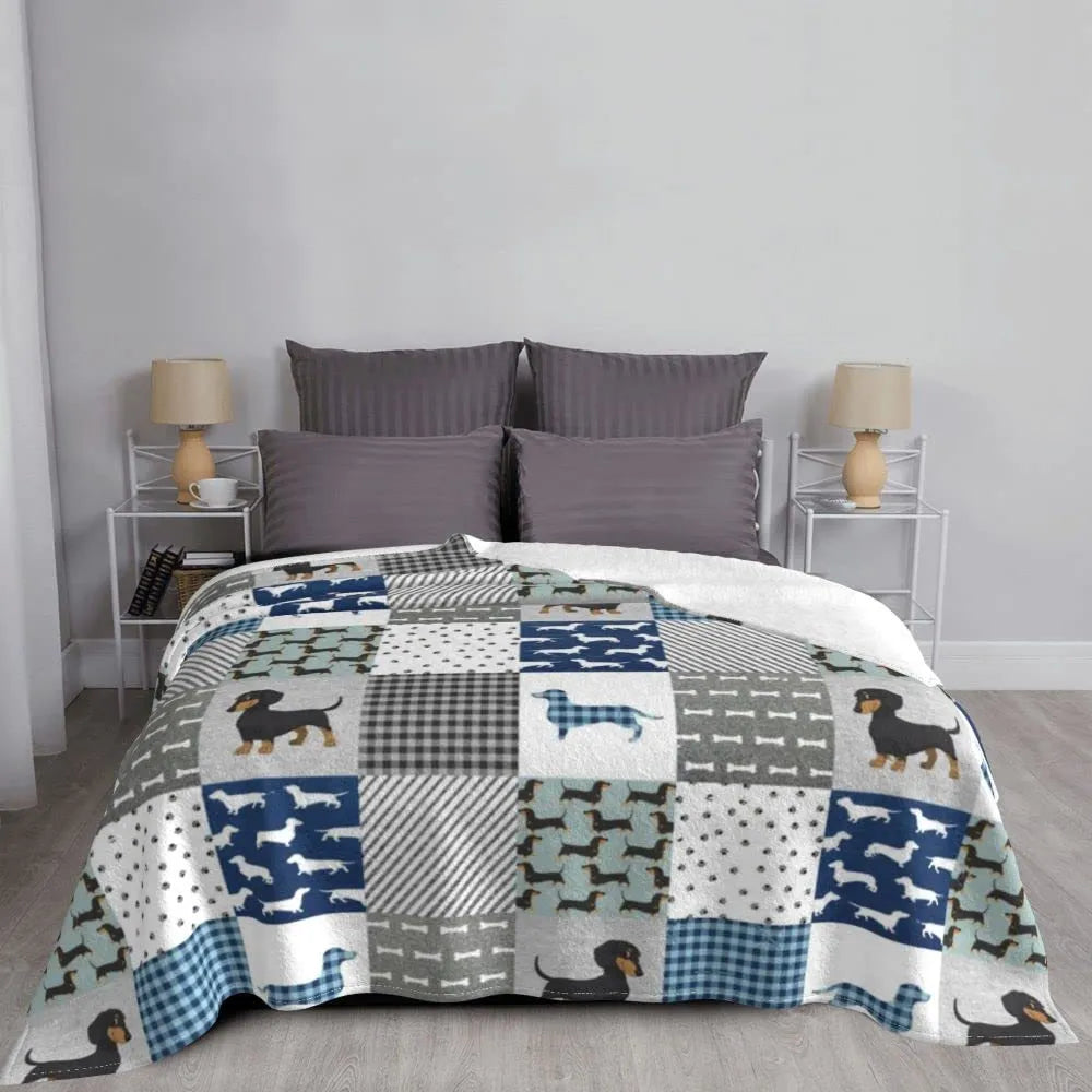 Dachshund Plaid Flannel Blanket