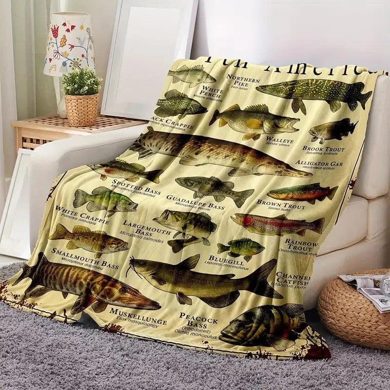 Cozy Fish‑Print Flannel Blanket