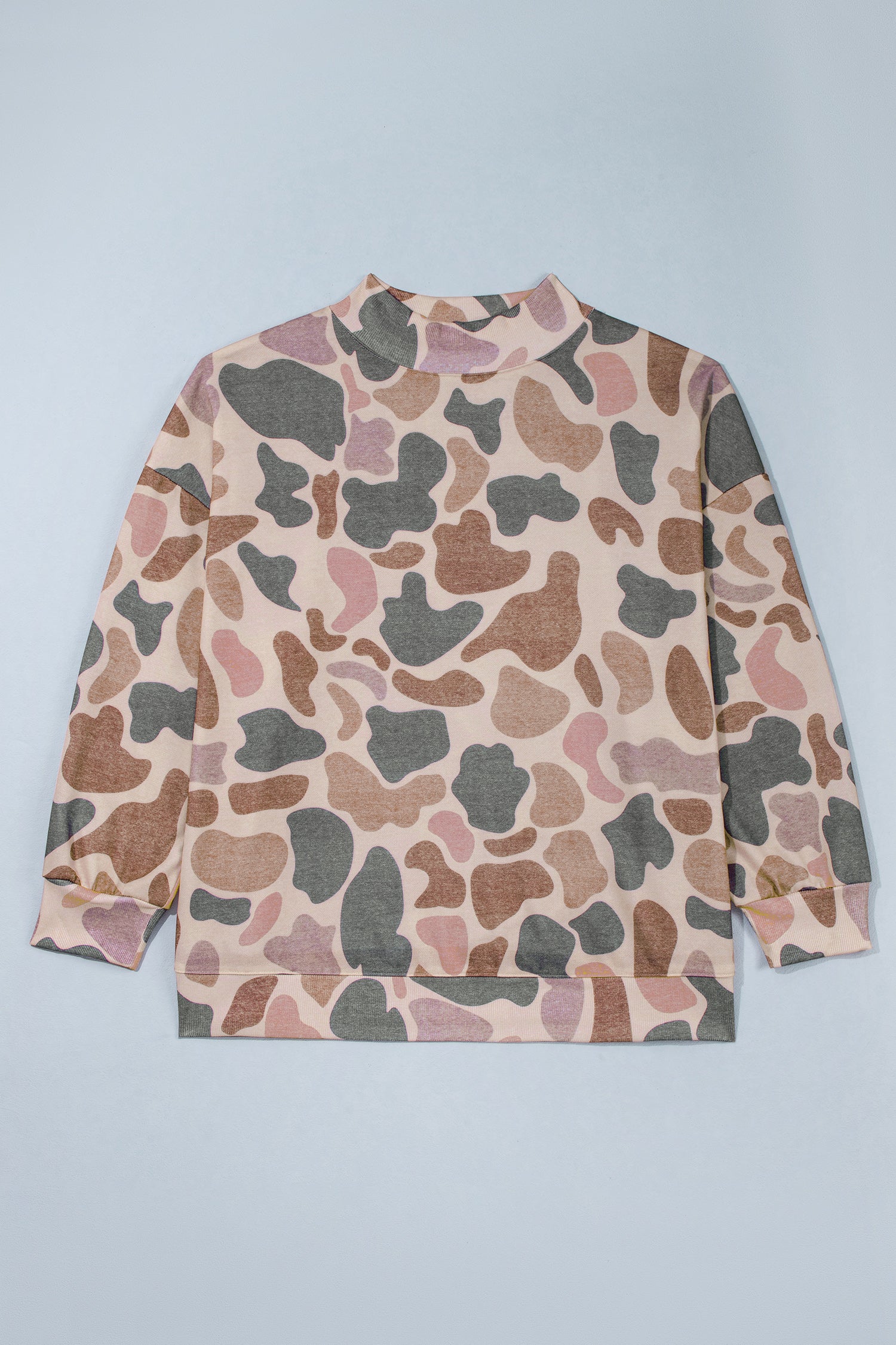 Plus Size Camo Print Mock Neck Sweatshirt