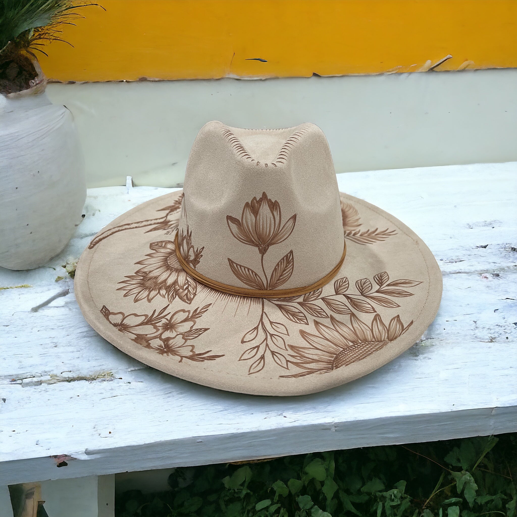 Boho Luxe - Burned Wide Brim Hat