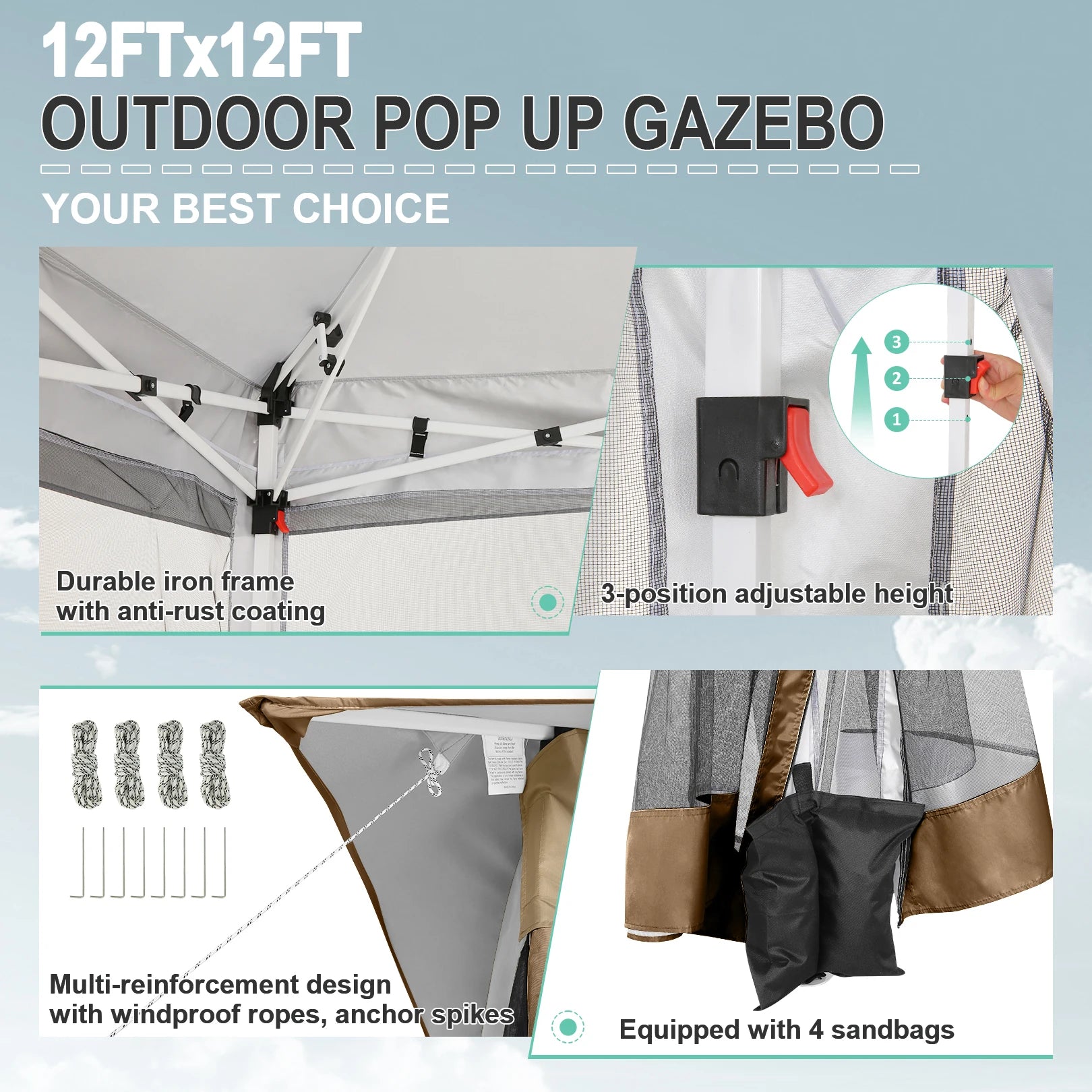 12x12 Pop-Up Gazebo with Netting