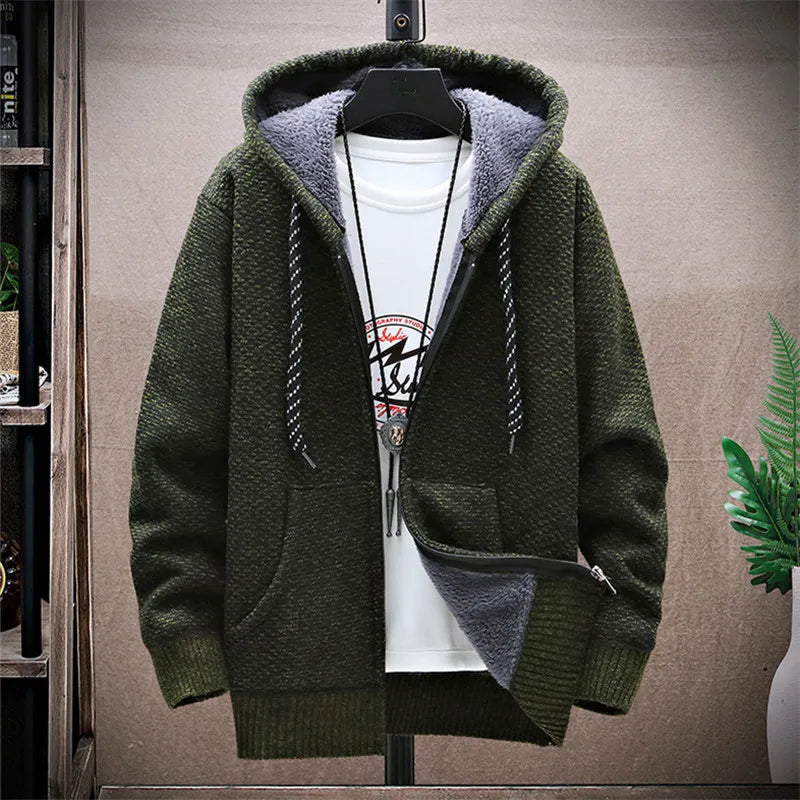 Men's Fleece-Lined Hooded Knit Jacket