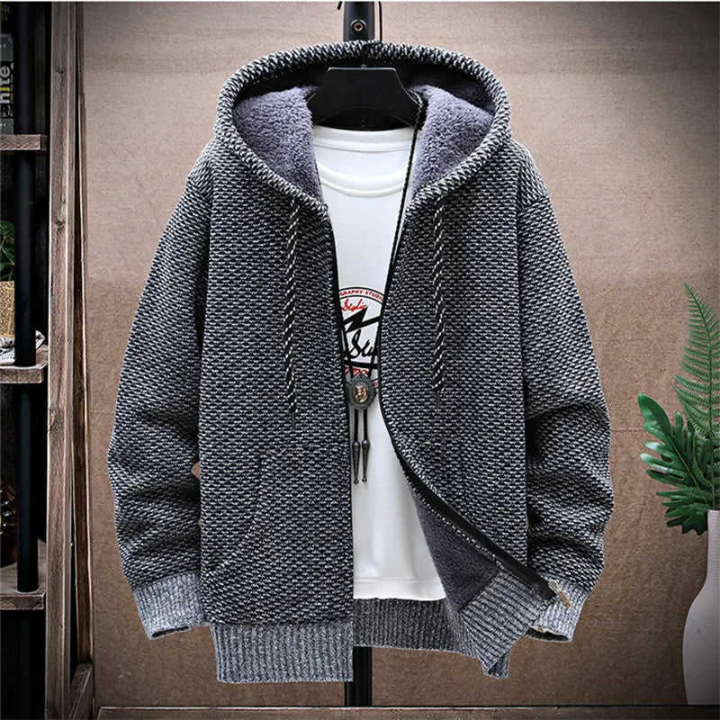 Men's Fleece-Lined Hooded Knit Jacket