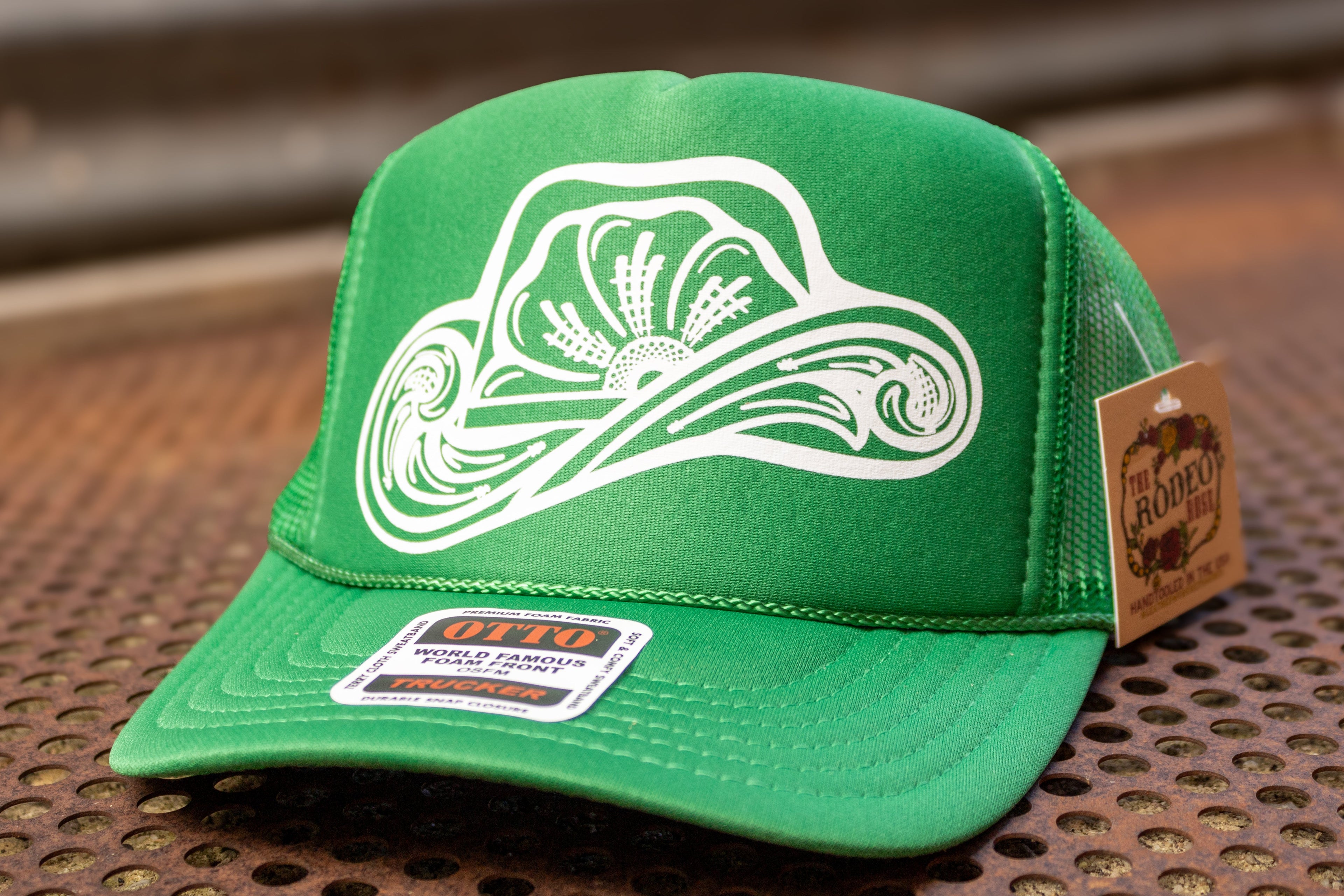 Tooled Cowboy Hat Graphic Trucker Cap — Jewel Tones