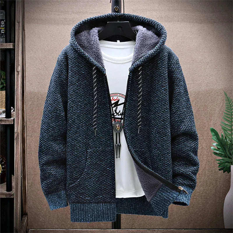 Men's Fleece-Lined Hooded Knit Jacket