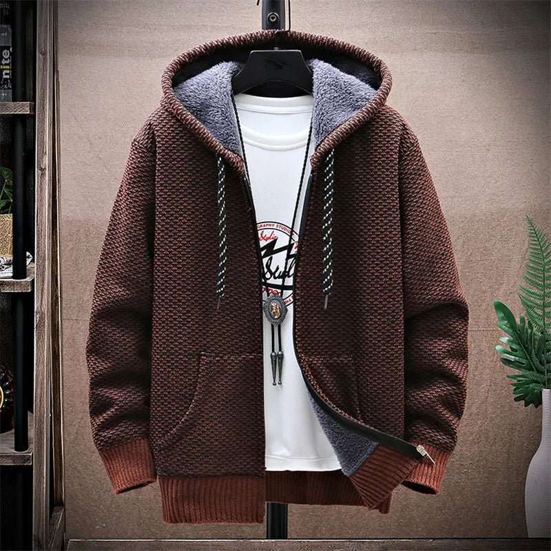 Men's Fleece-Lined Hooded Knit Jacket