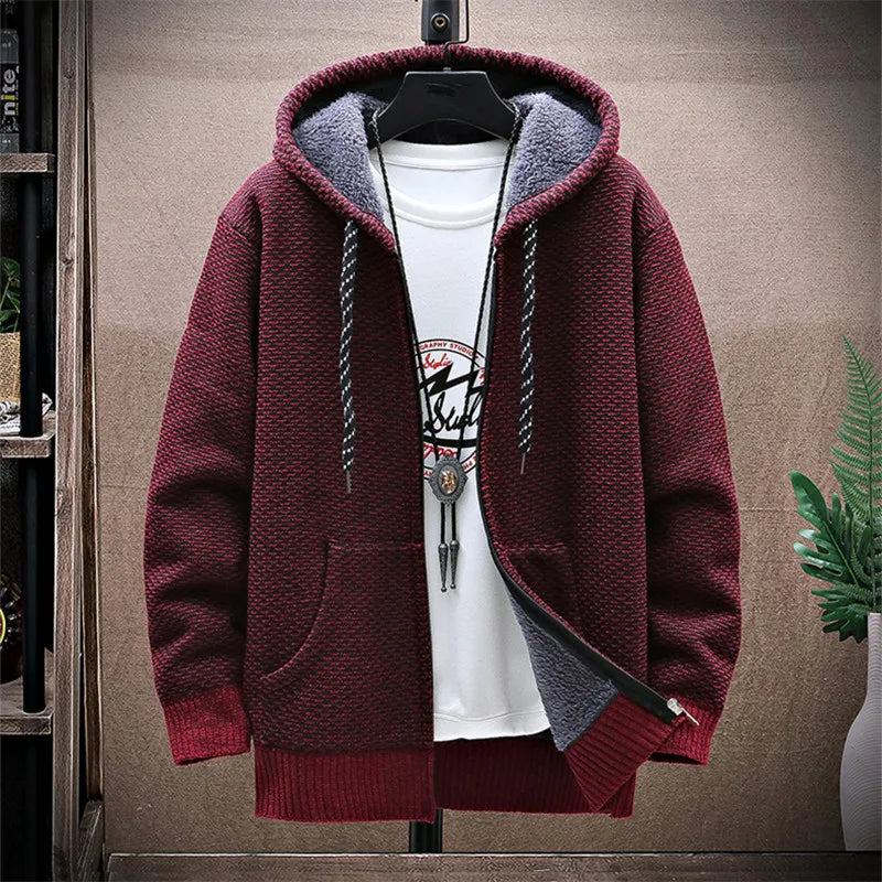 Men's Fleece-Lined Hooded Knit Jacket