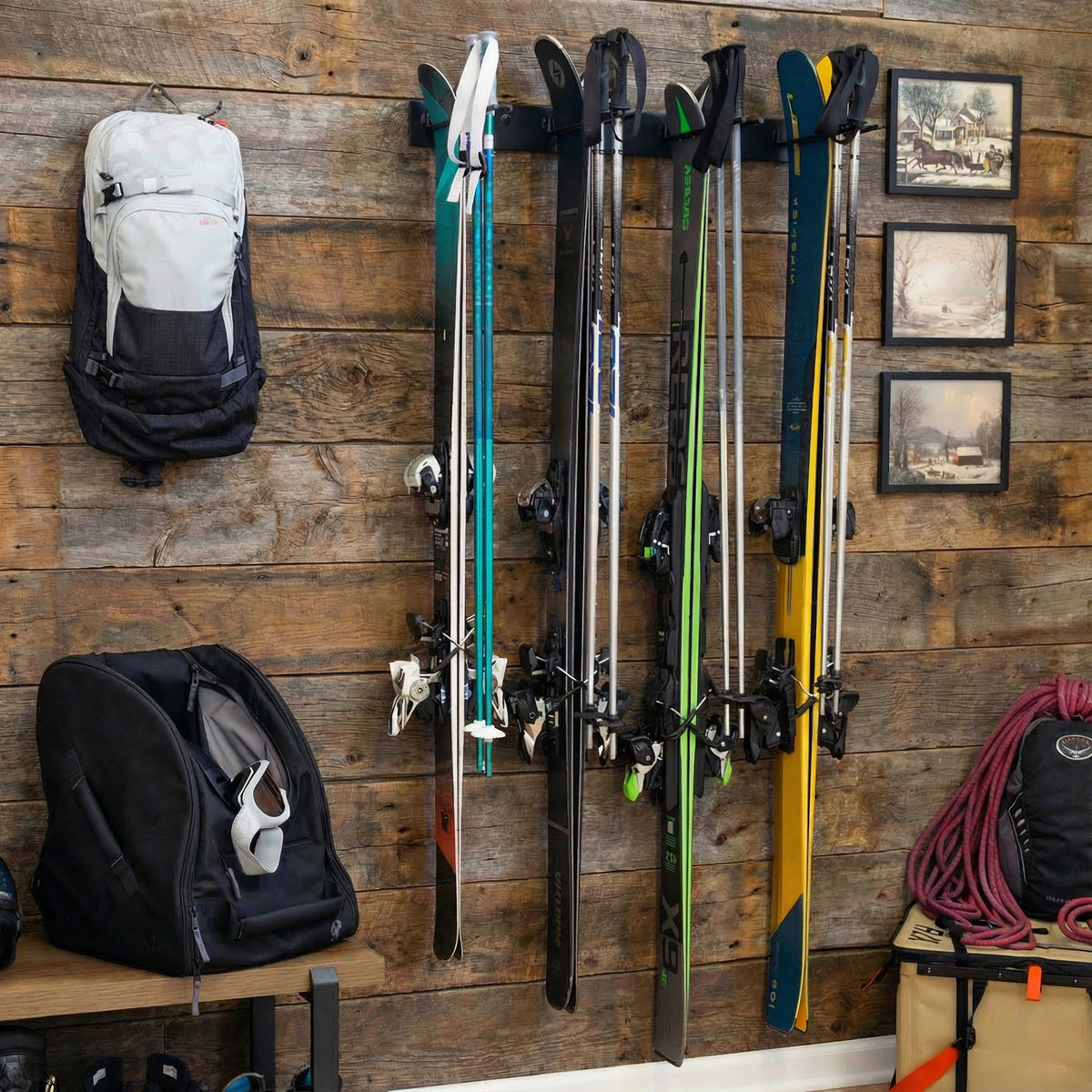 Snowbasin Wall-Mount Ski Storage Rack | Holds Up to 8 Pairs