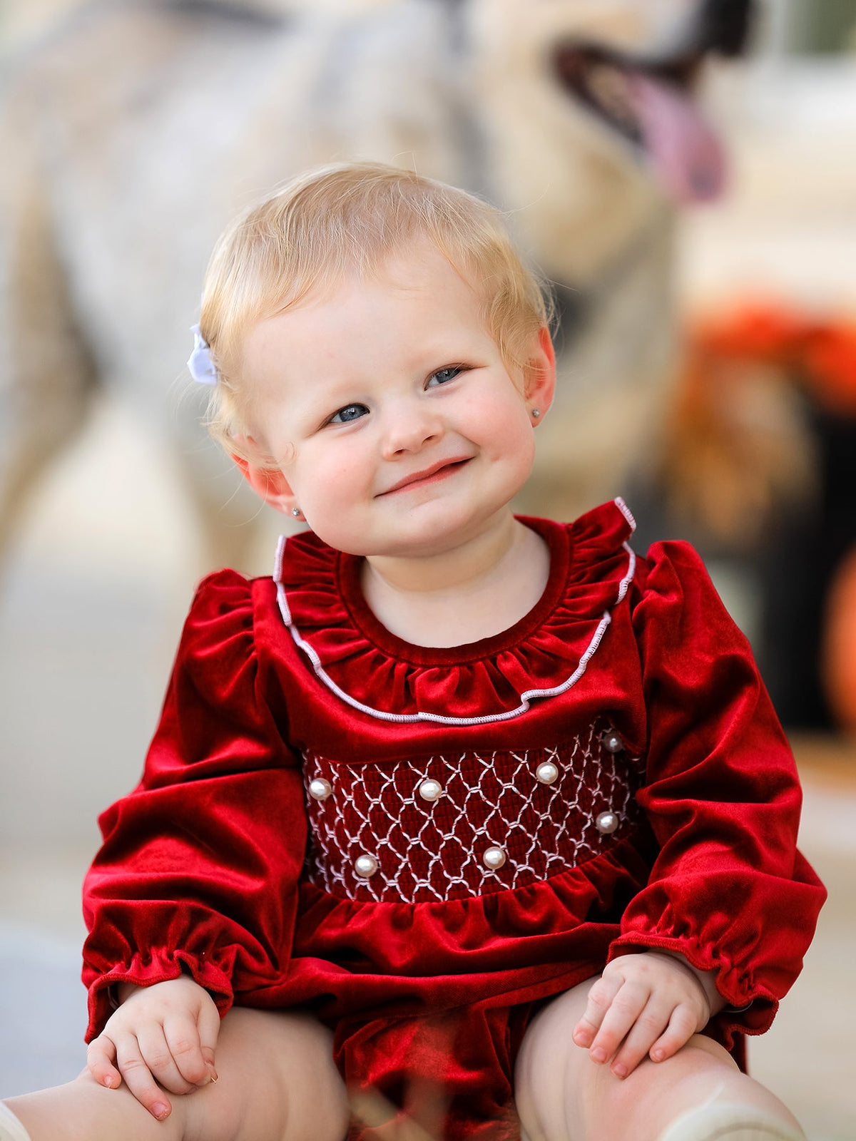 Baby Burgundy Velvet Smocked Christmas Bubble Romper