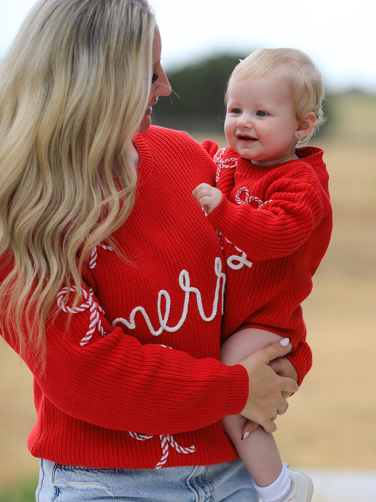 Mom & Me Red Merry Christmas Pullover Sweaters | Kids & Adults