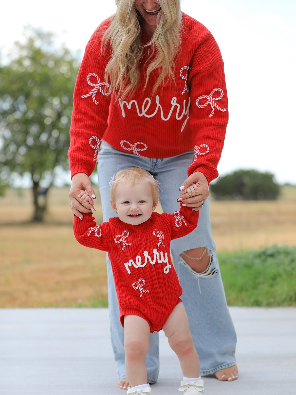 Mom & Me Red Merry Christmas Pullover Sweaters | Kids & Adults