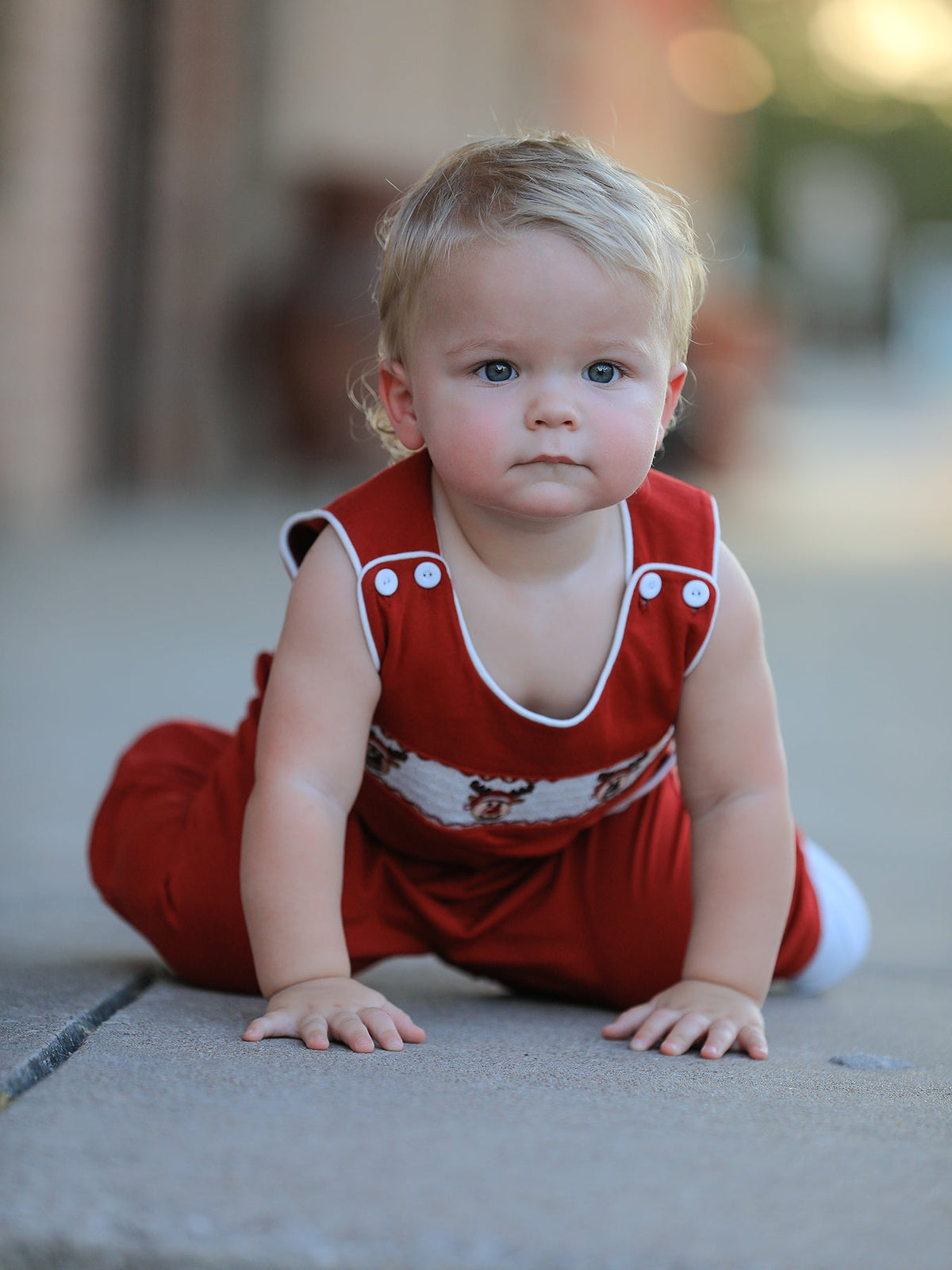 Baby Boys’ Red Reindeer Smocked Christmas Jon Jon
