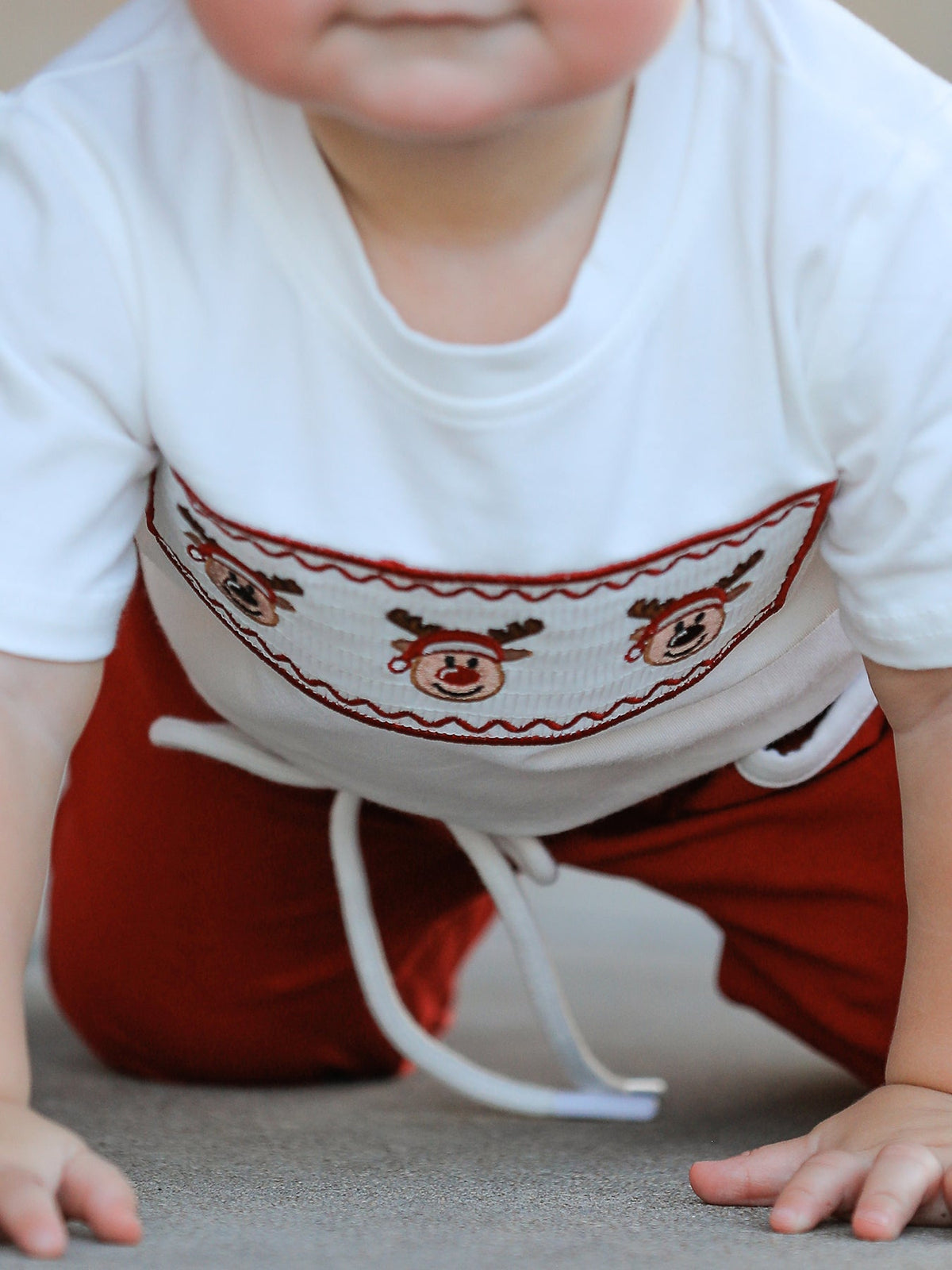Boys' Christmas Reindeer Embroidered Shirt & Red Pants Set