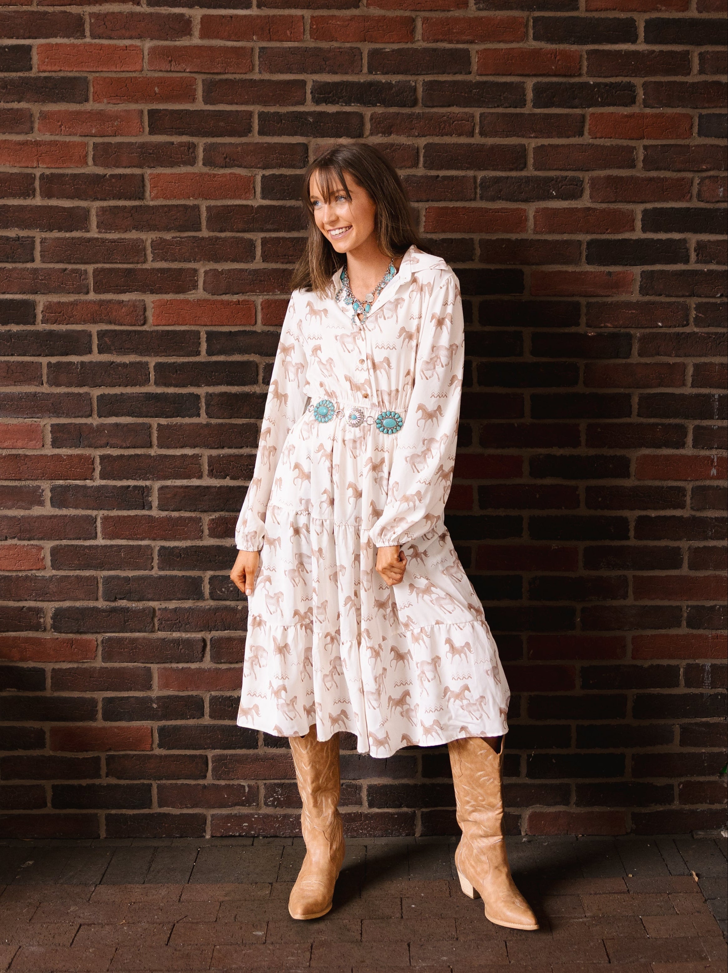 Women's Horse Print Shirt Dress