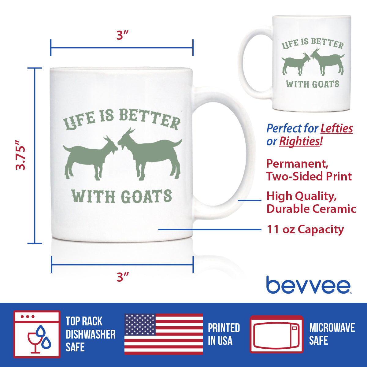 Life Is Better with Goats Ceramic Coffee Mug – 11 oz or 15 oz