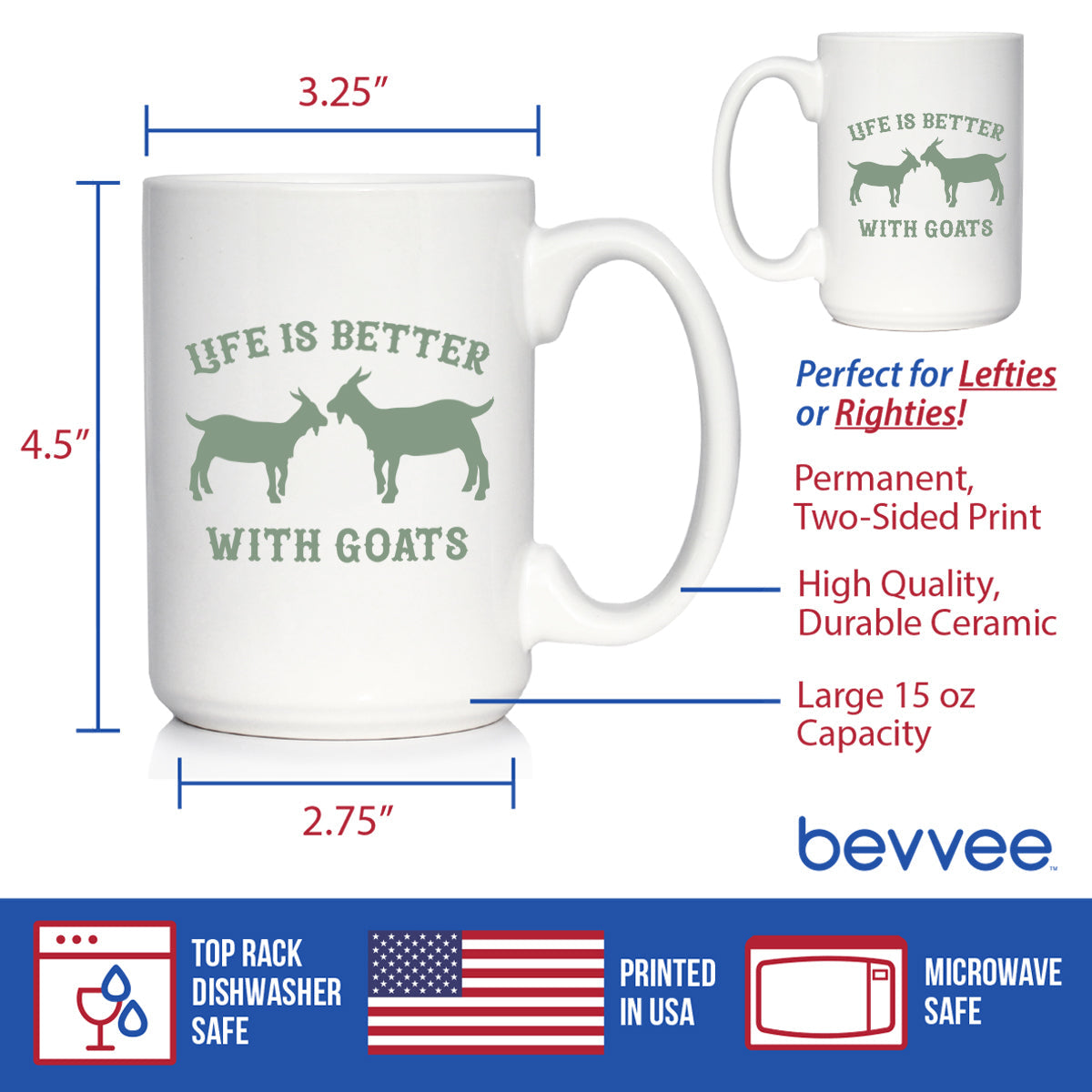 Life Is Better with Goats Ceramic Coffee Mug – 11 oz or 15 oz