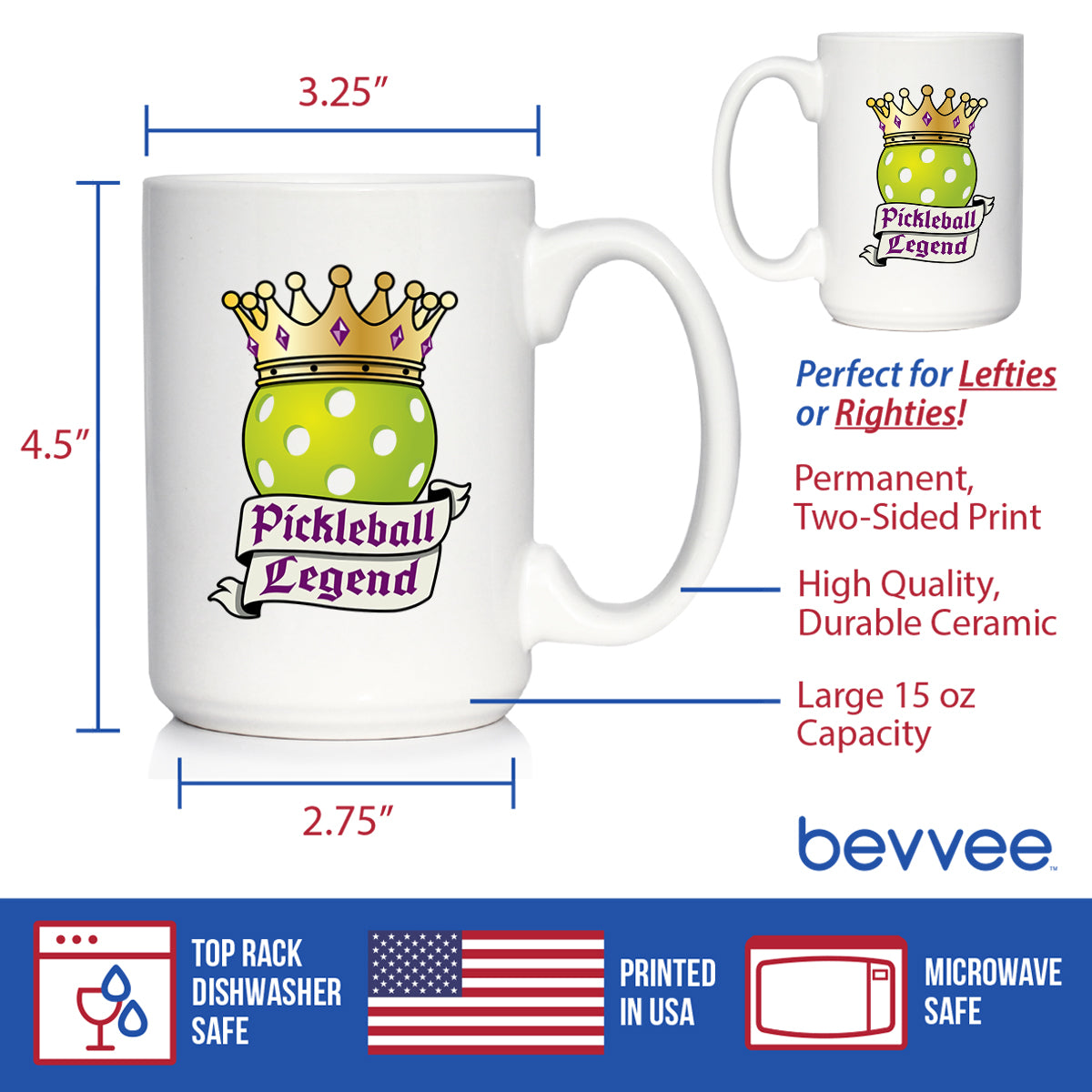 Pickleball Legend Ceramic Coffee Mug – 11 oz or 15 oz