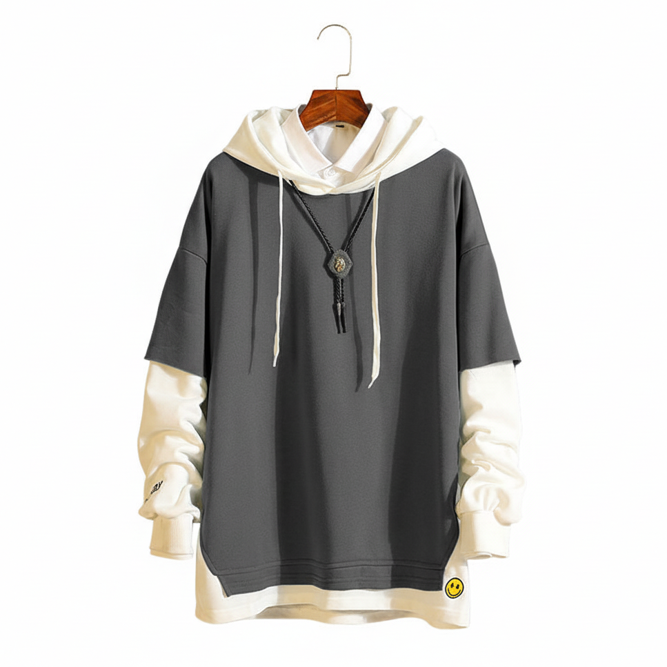 Charcoal Gray Hoodie – Full Hanger Intact White Background